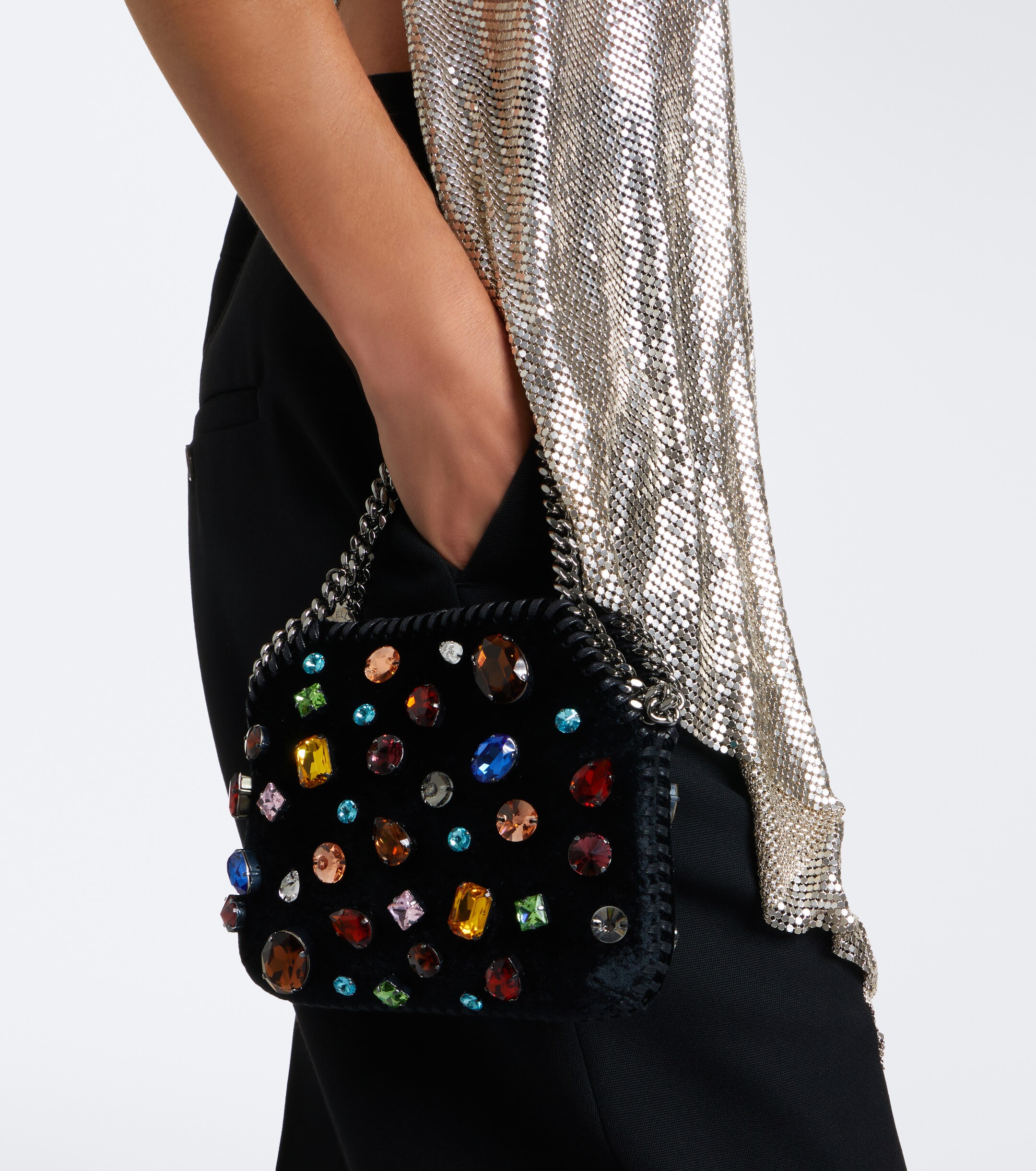Stella McCartney Stella McCartney Falabella Tiny embellished velvet shoulder bag