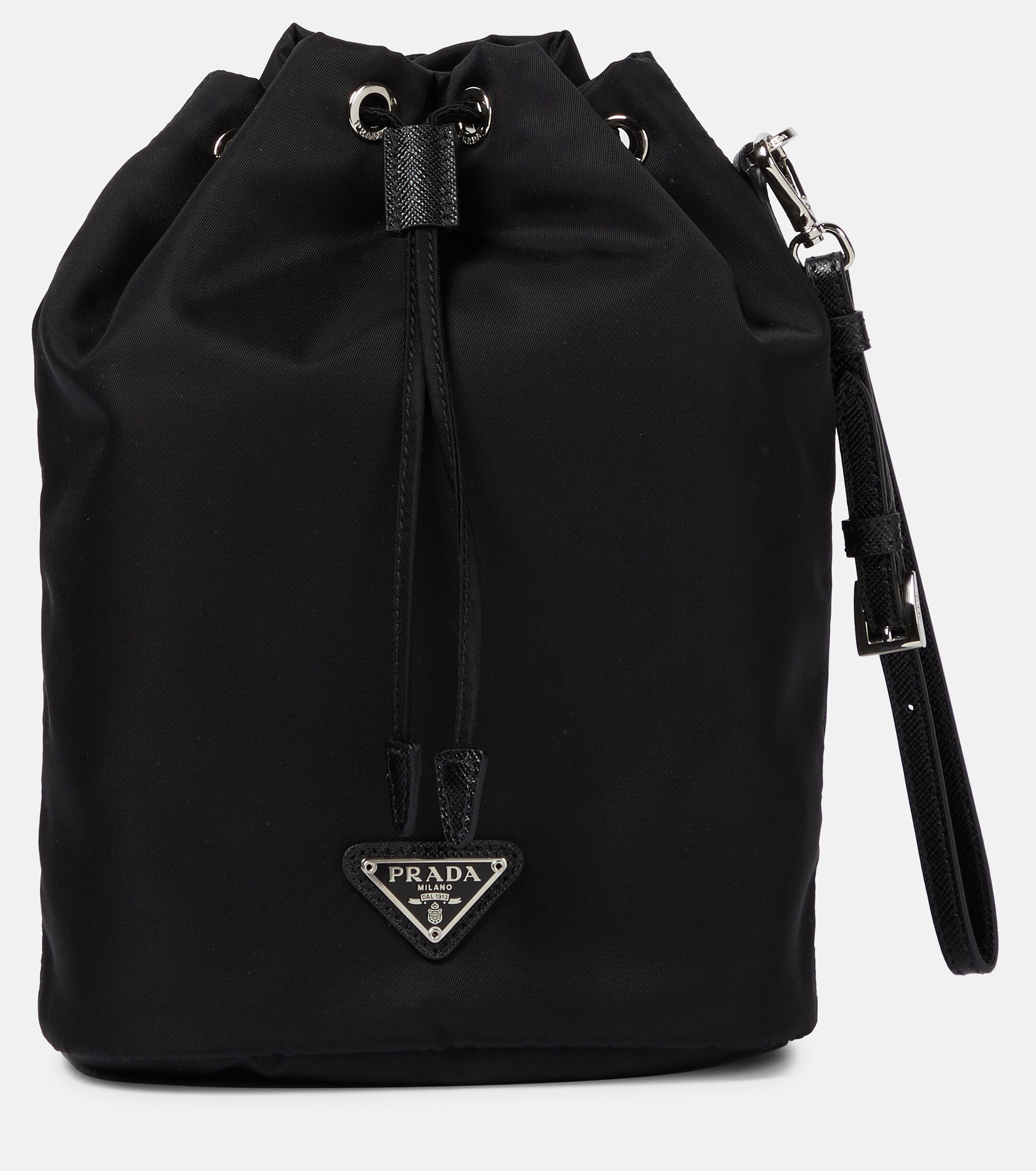 Prada Re-Nylon leather-trimmed bucket bag