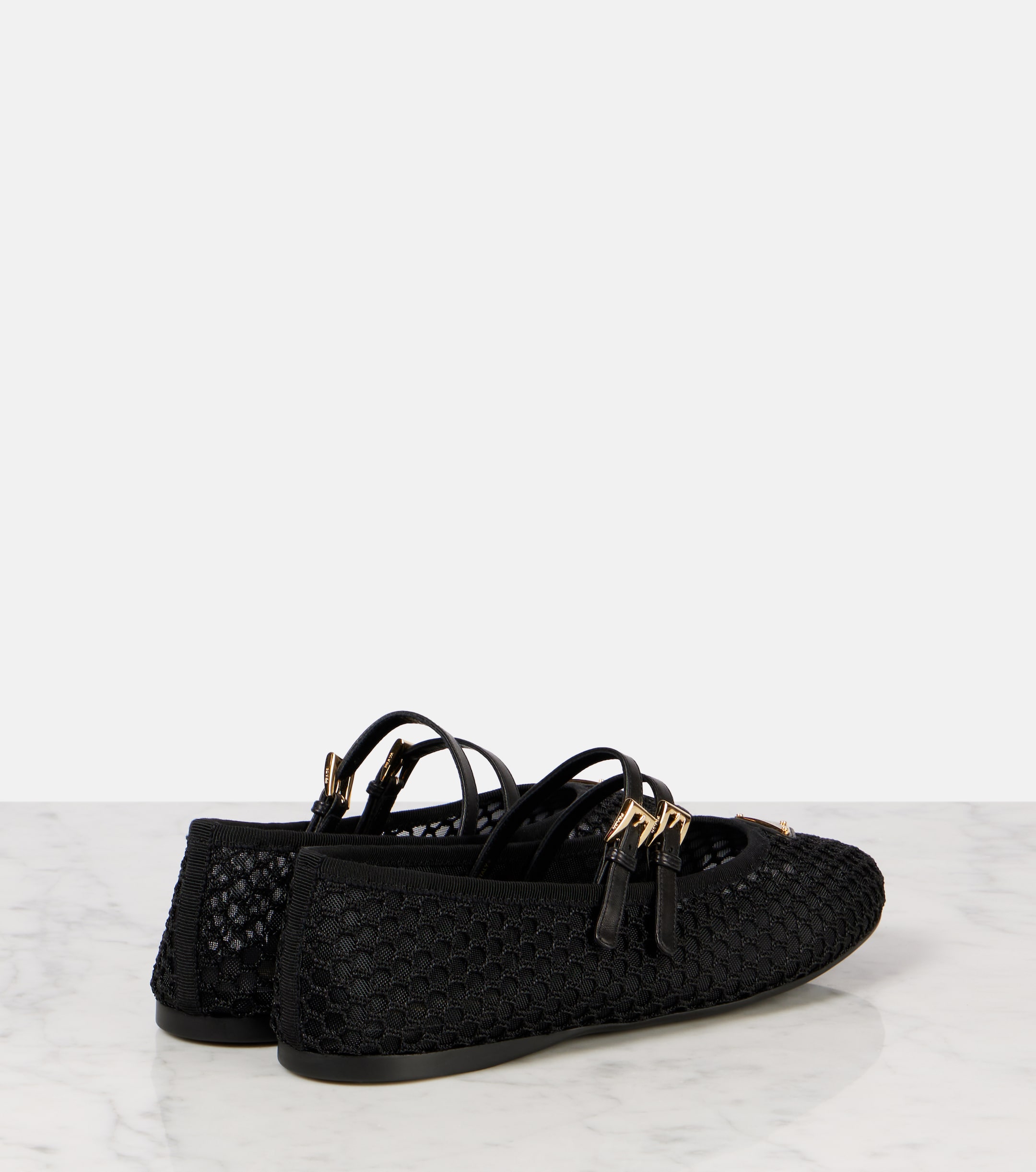 Prada Logo leather-trimmed mesh ballet flats