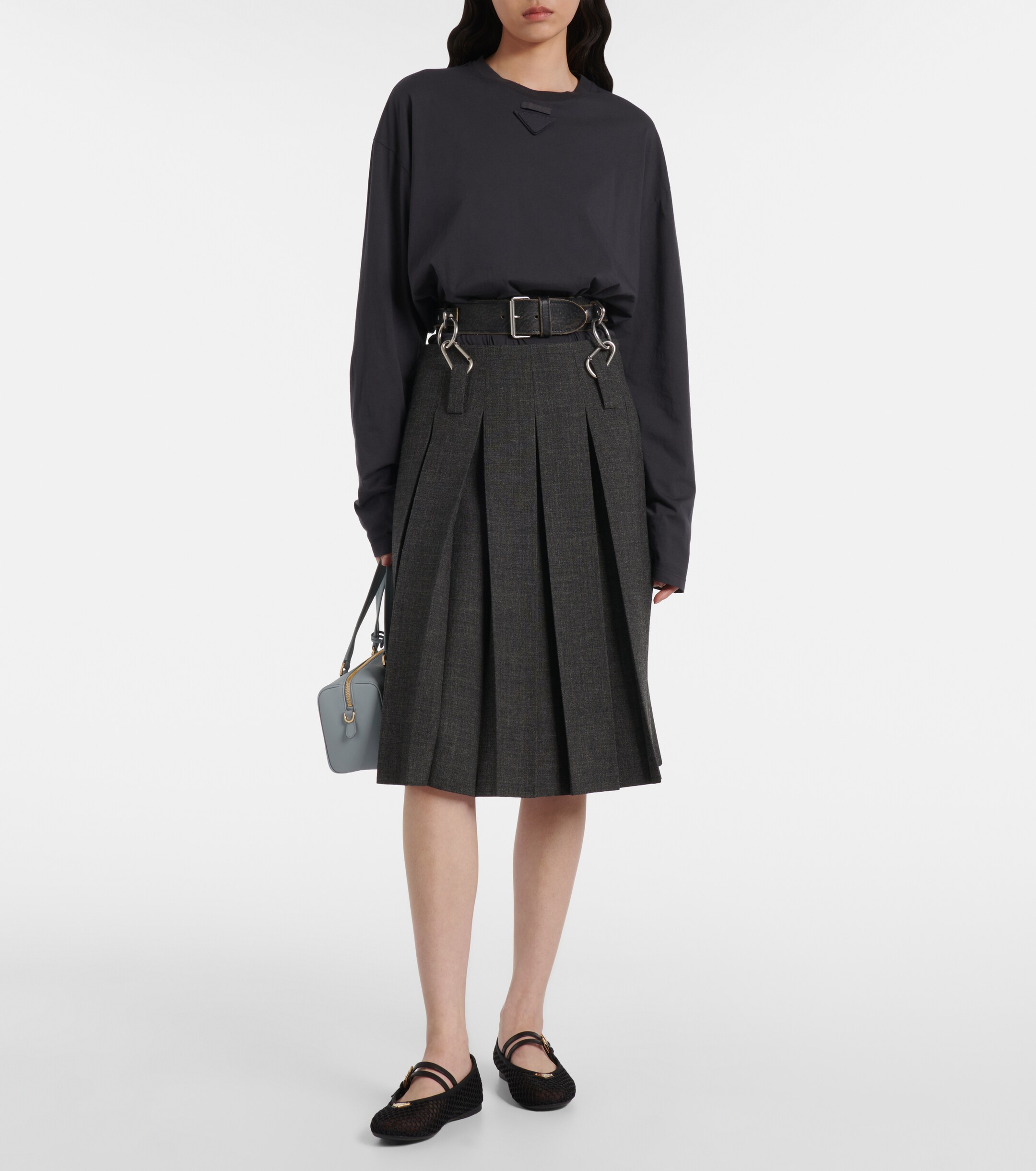 Prada Logo leather-trimmed mesh ballet flats