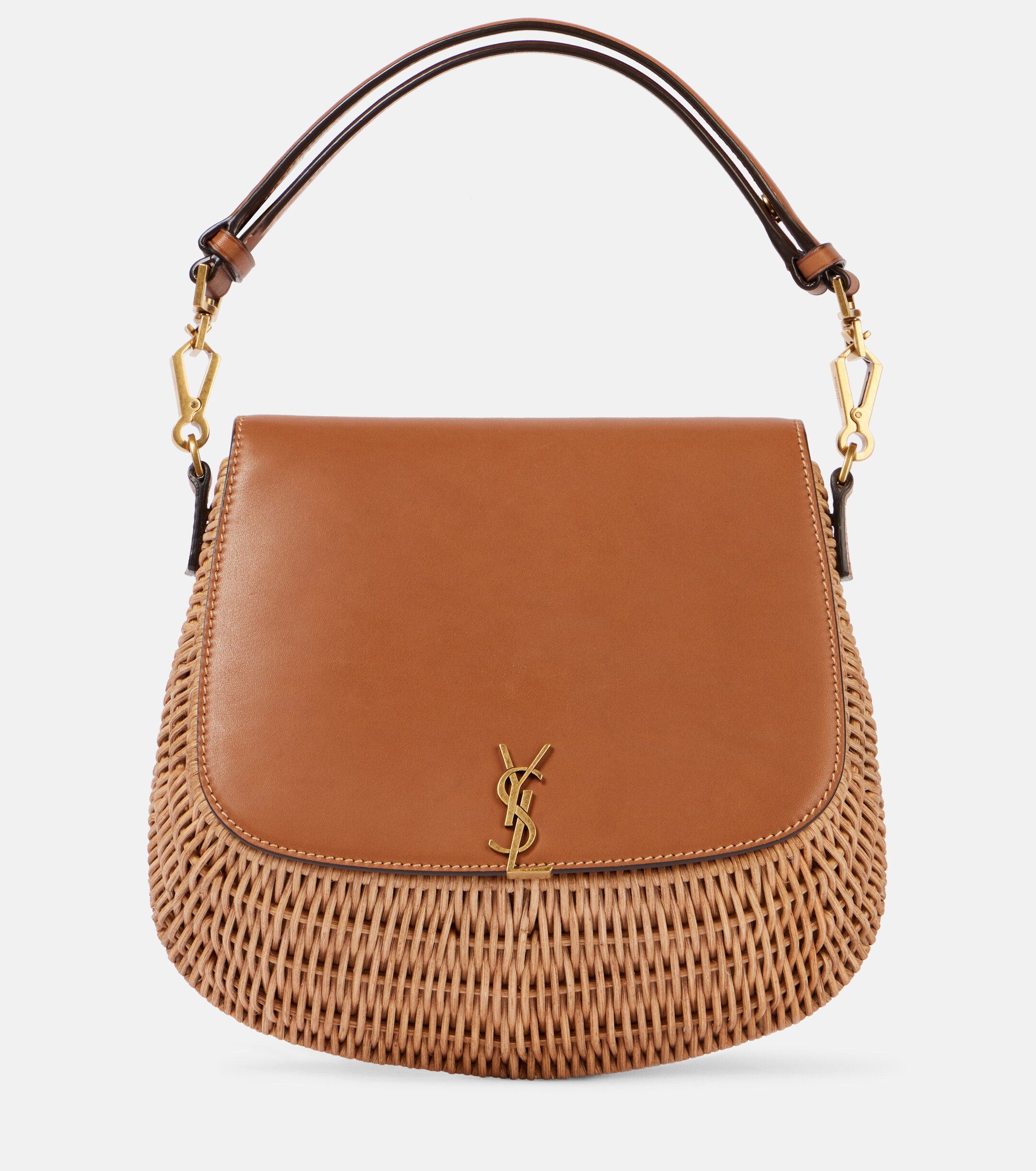 Saint Laurent Voltaire leather and wicker tote bag