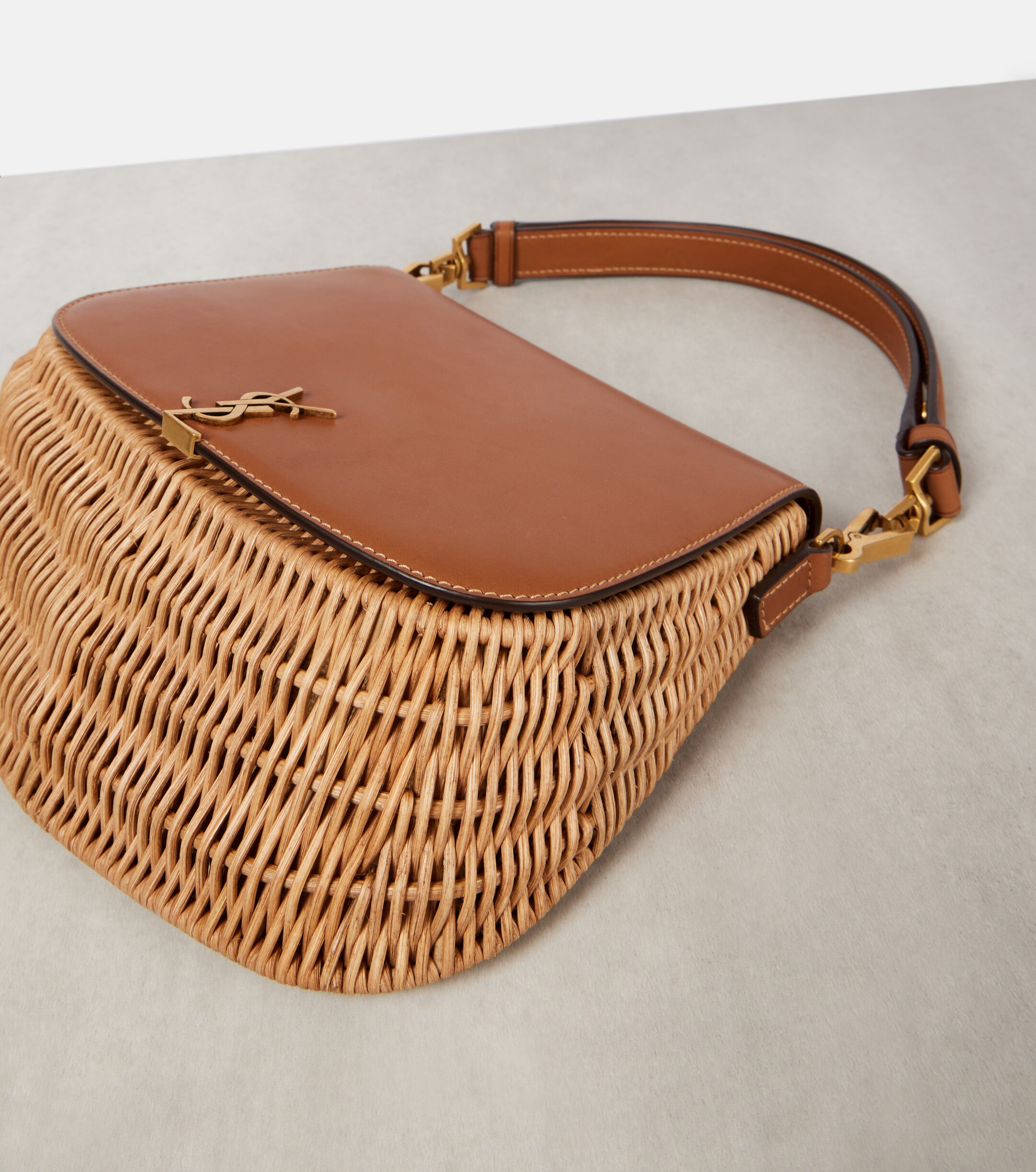 Saint Laurent Voltaire leather and wicker tote bag