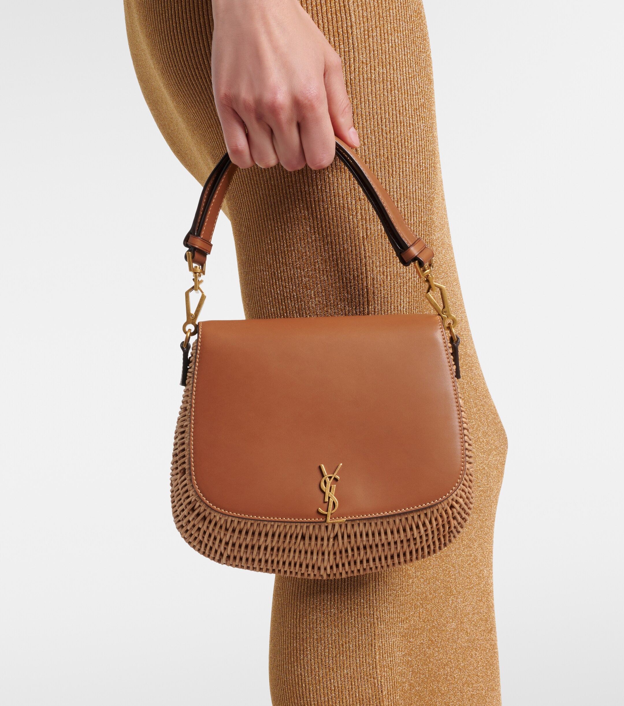 Saint Laurent Voltaire leather and wicker tote bag
