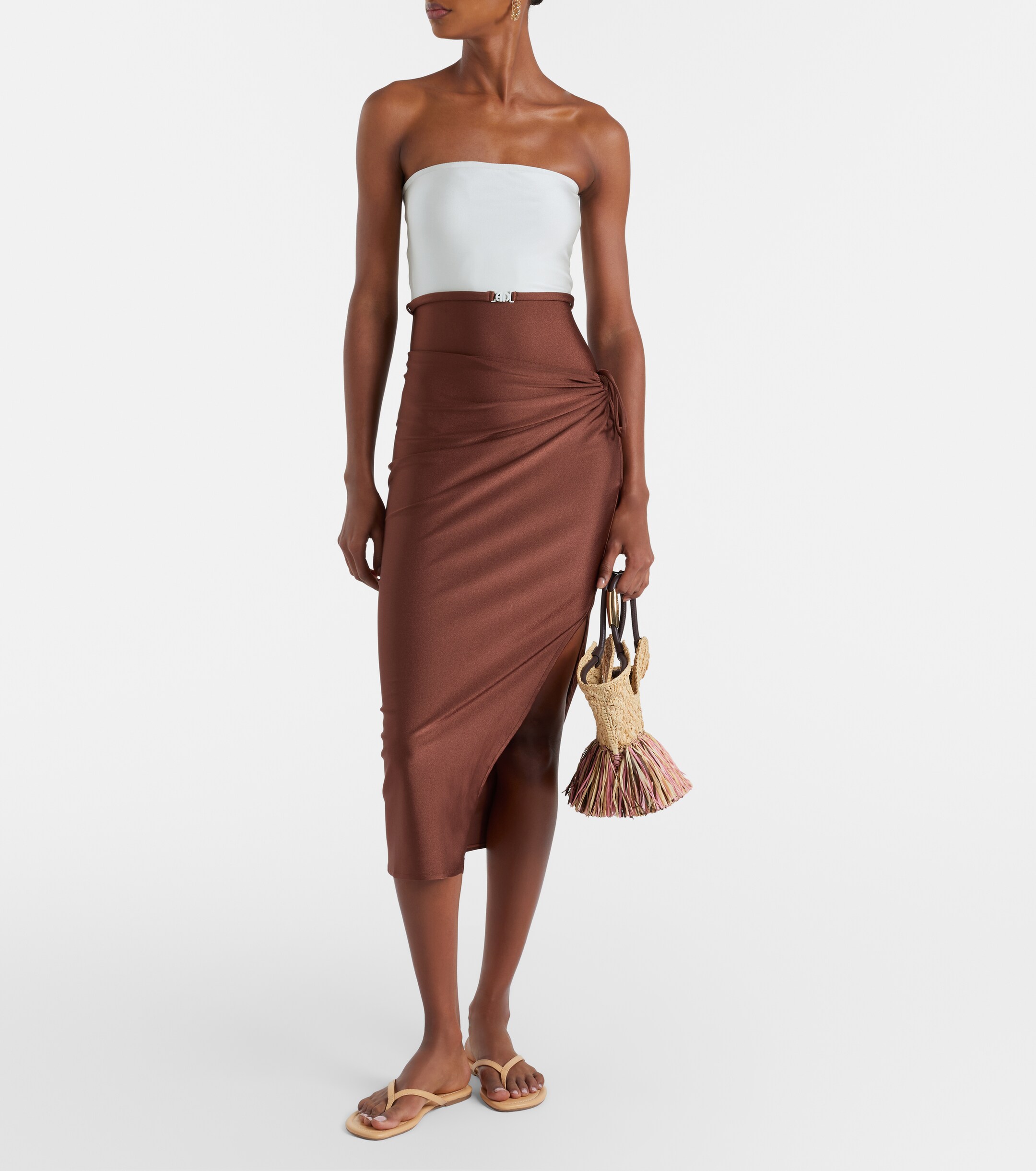 Adriana Degreas Adriana Degreas Solid Ruched gathered midi skirt