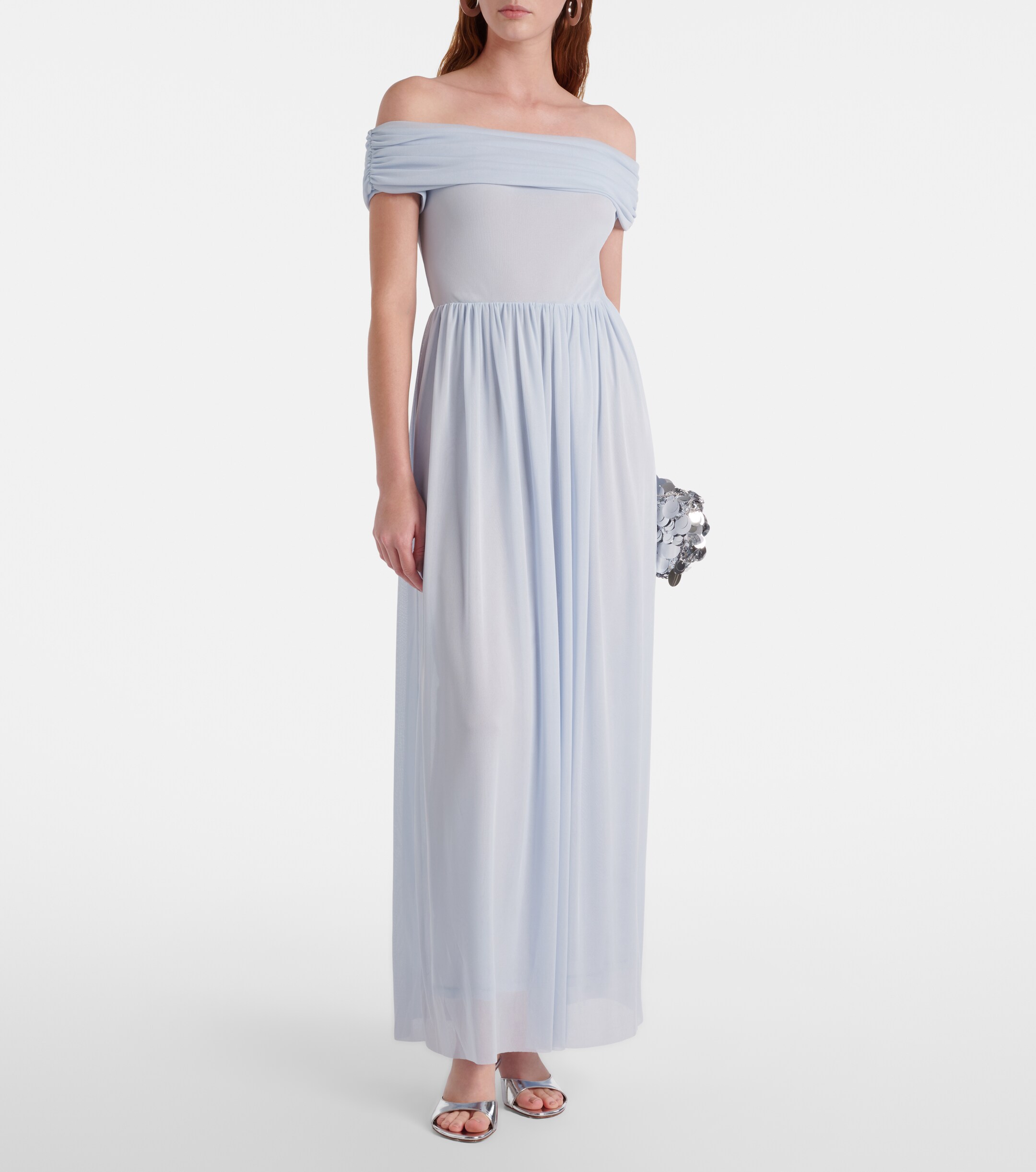 Rotate Draped off-shoulder maxi dress