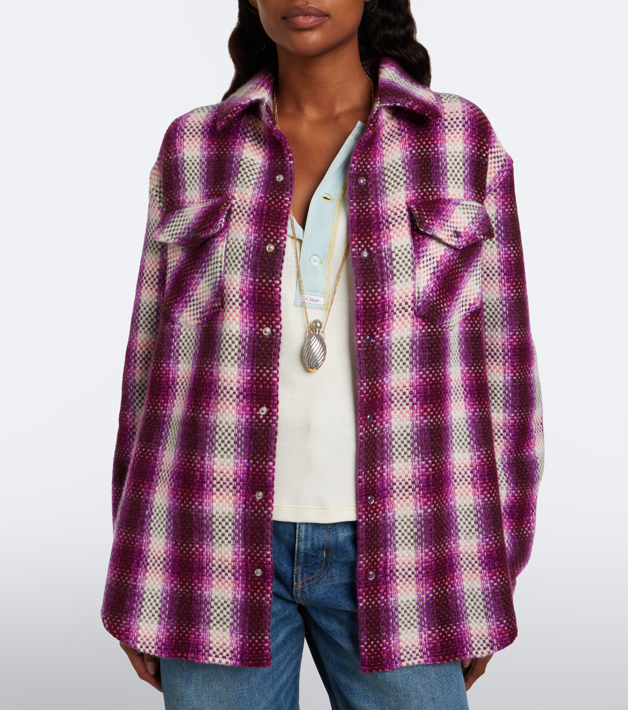 God's True Cashmere God's True Cashmere Frontier plaid cashmere shirt with amethysts