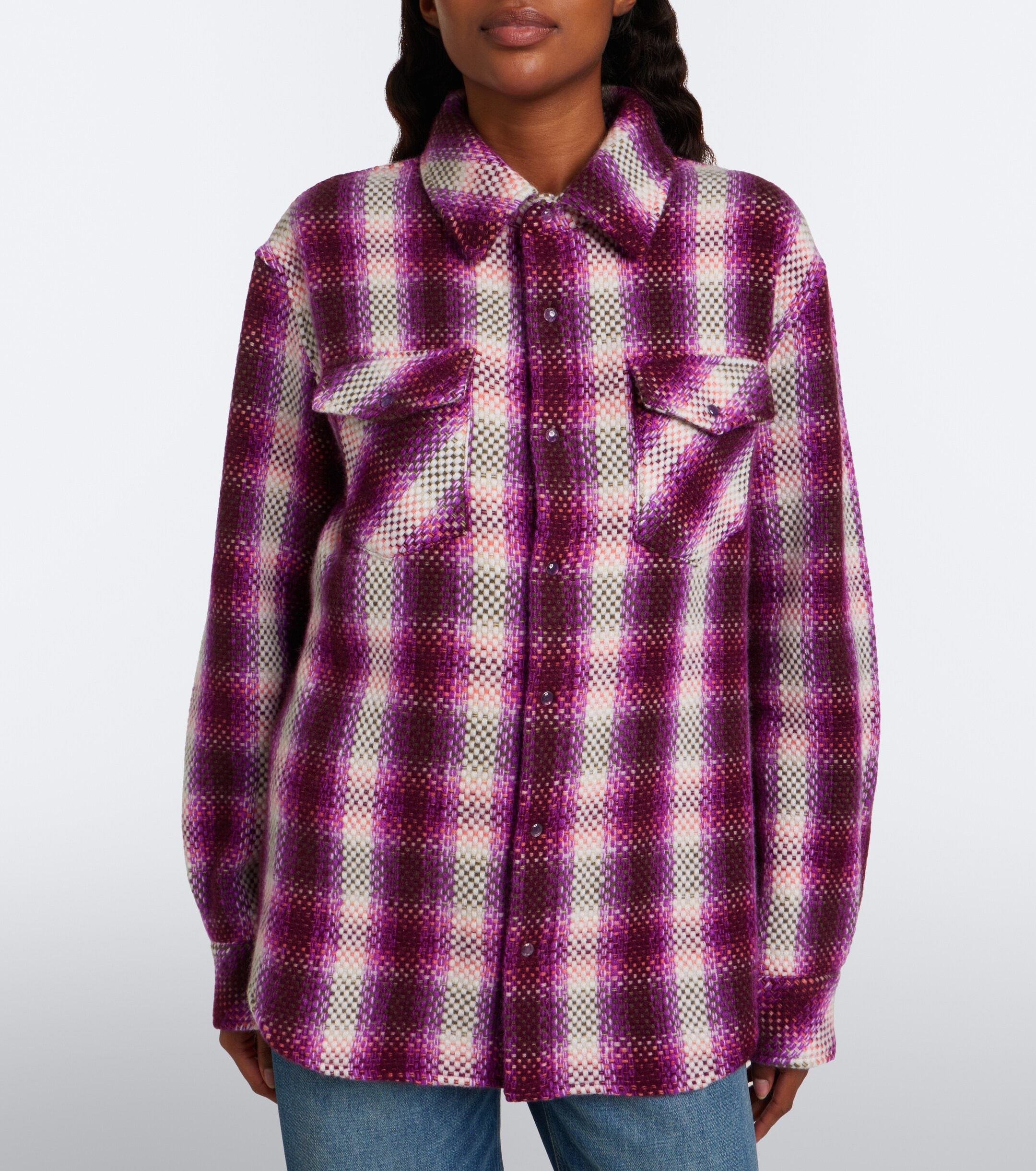 God's True Cashmere God's True Cashmere Frontier plaid cashmere shirt with amethysts