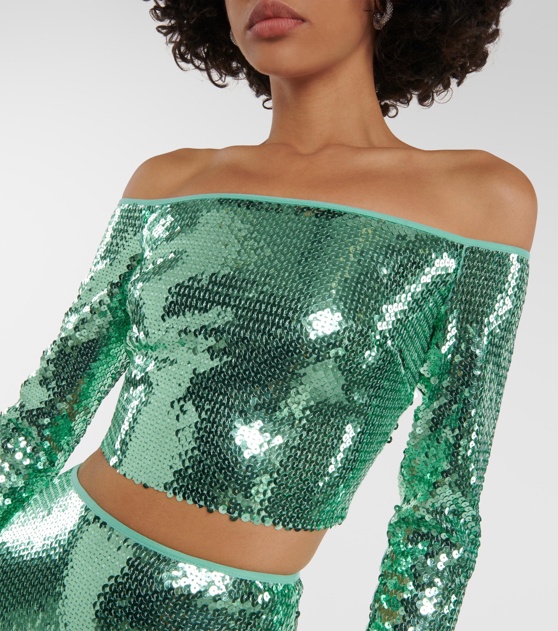David Koma Sequined off-shoulder crop top