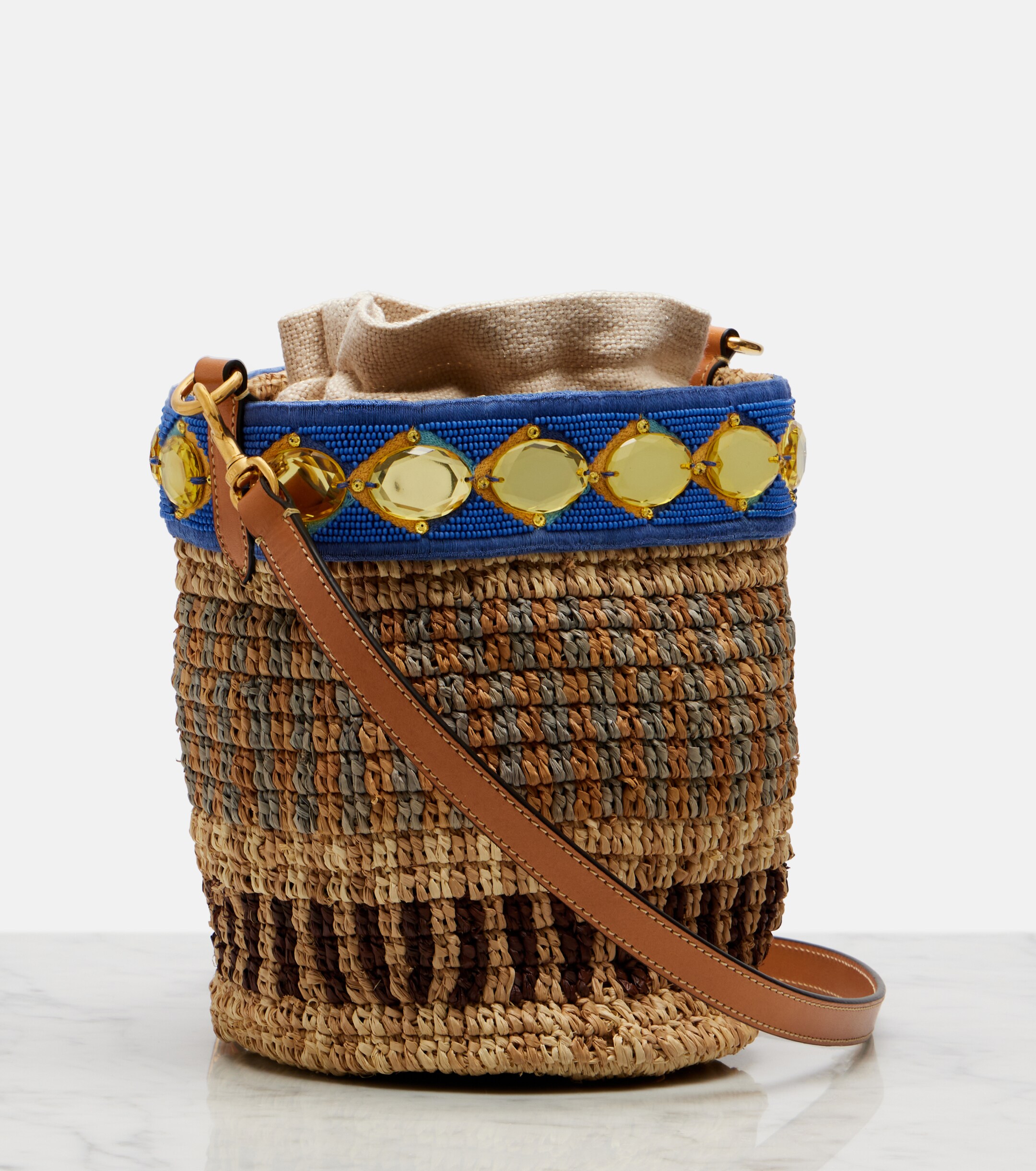 Valentino Garavani VLogo Small embellished raffia-effect bucket bag thumbnail
