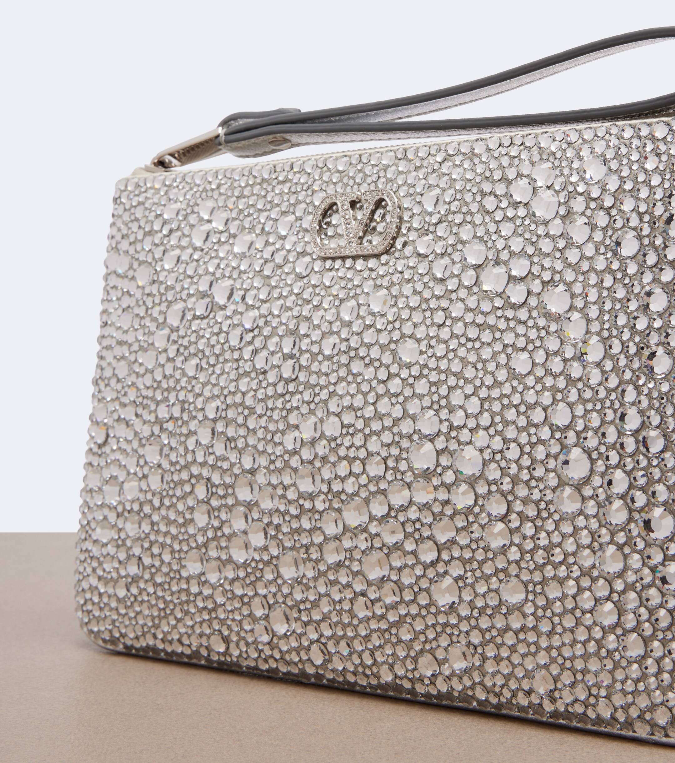 Valentino Garavani VLogo Swarovski®-embellished leather pouch thumbnail