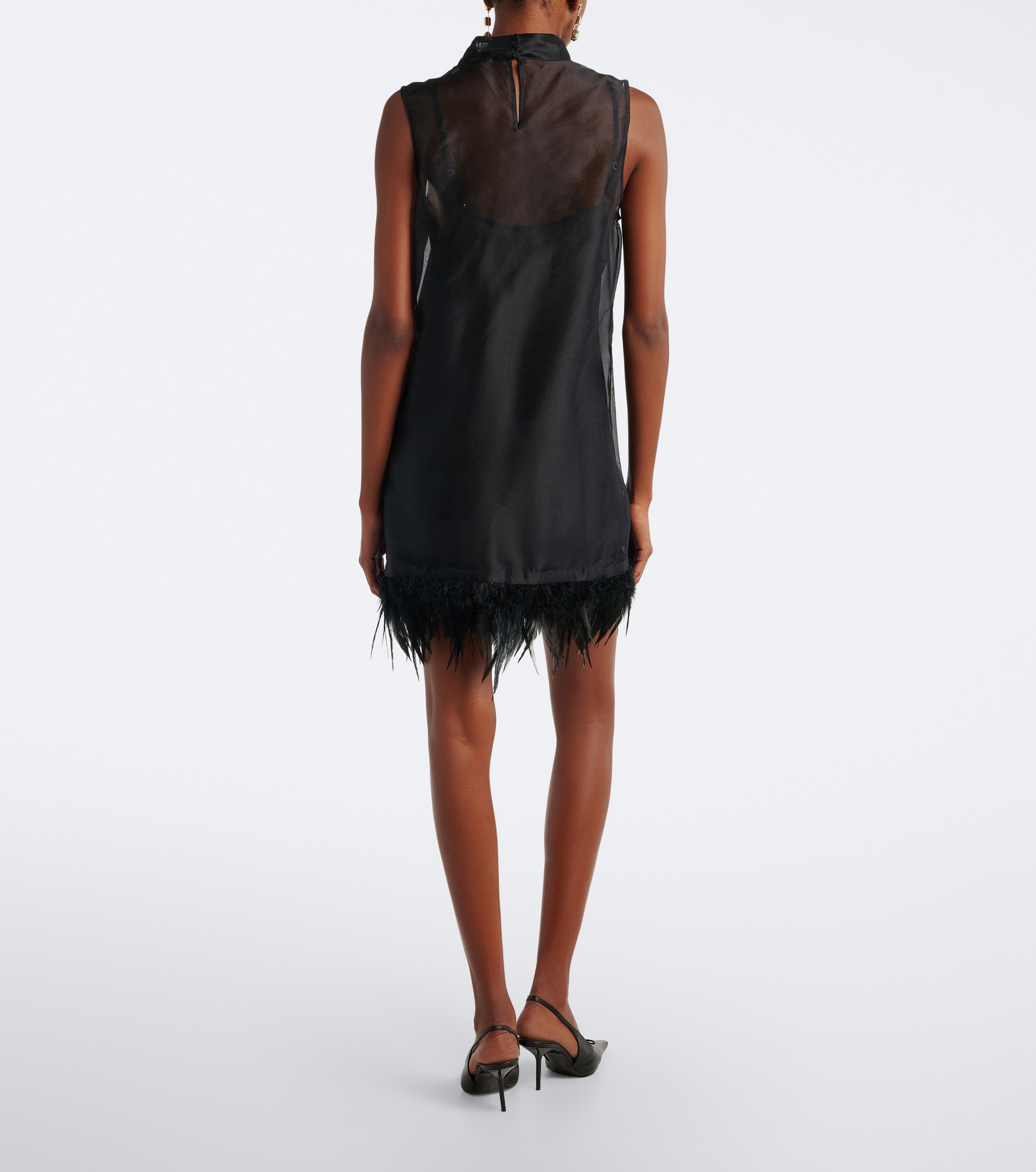 Staud Staud Albee feather-trimmed silk minidress
