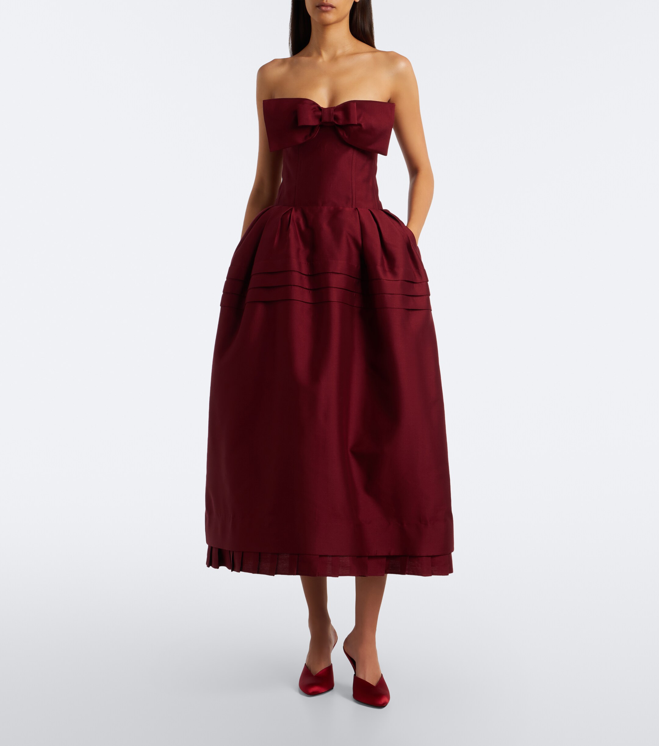 SHUSHU/TONG Shushu/Tong Bow-detail wool and silk blend bustier dress