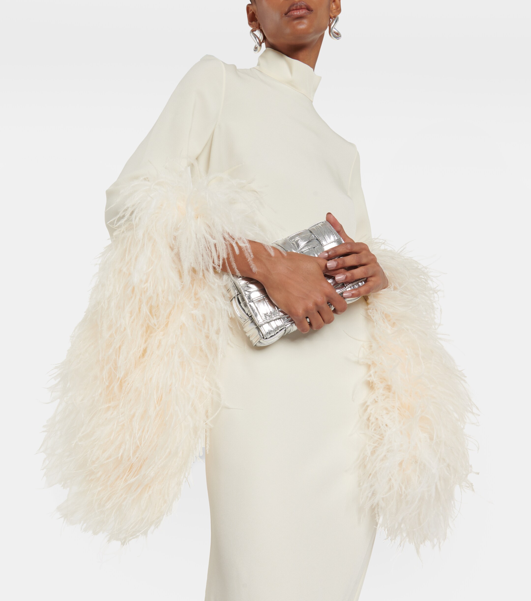 Taller Marmo Del Rio feather-trimmed midi dress