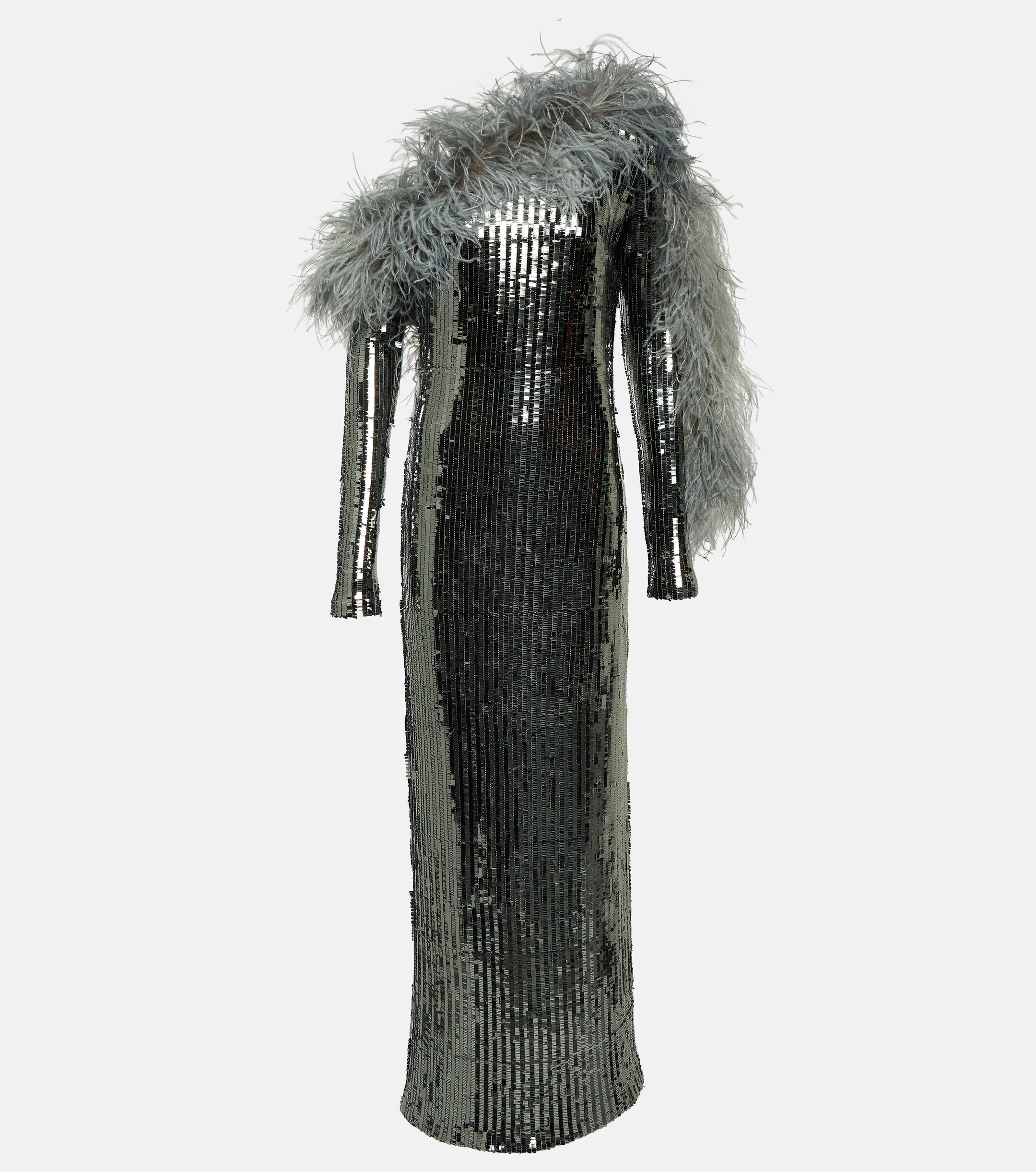 Taller Marmo Garbo Disco feather-trimmed sequined gown