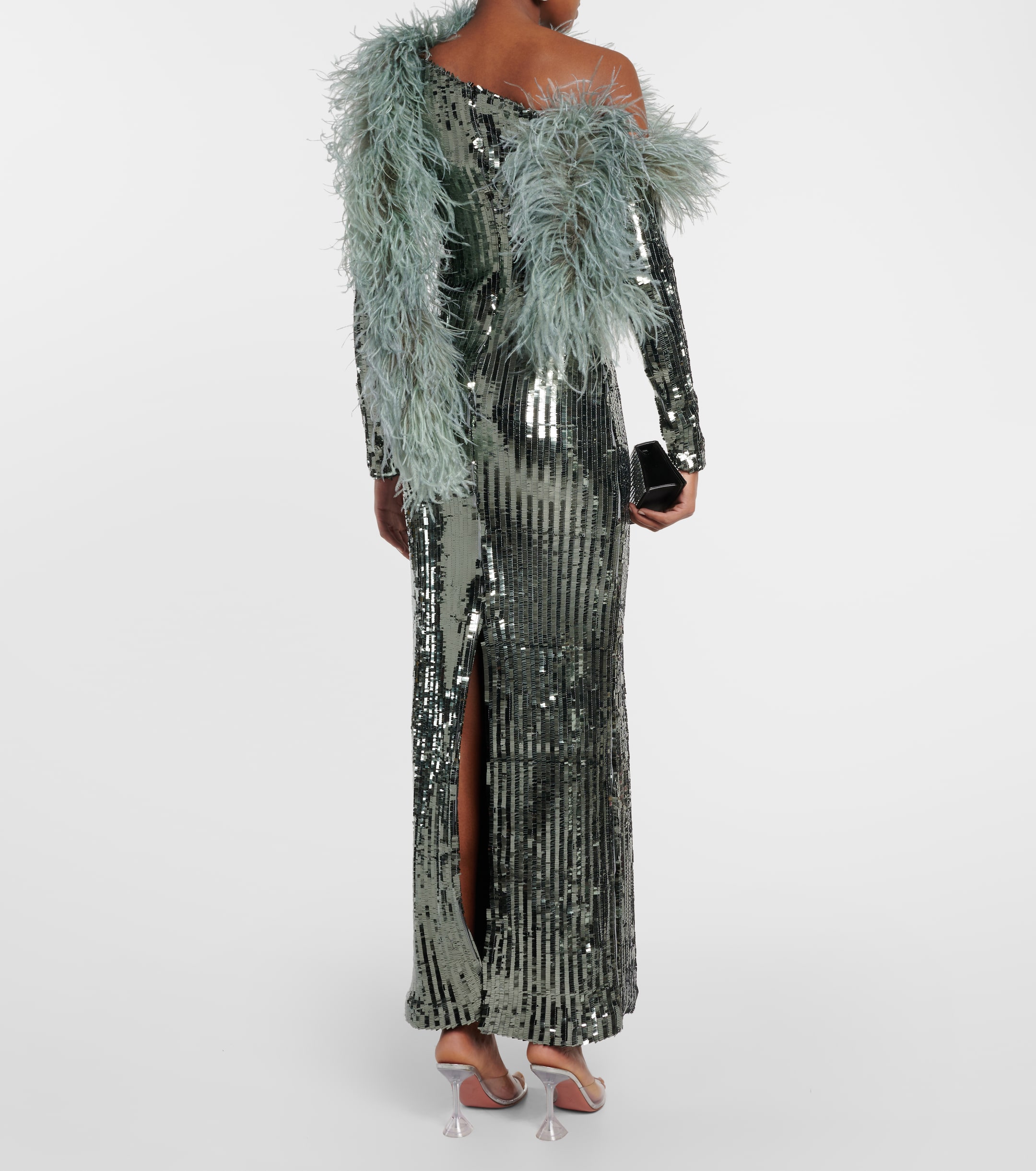 Taller Marmo Garbo Disco feather-trimmed sequined gown