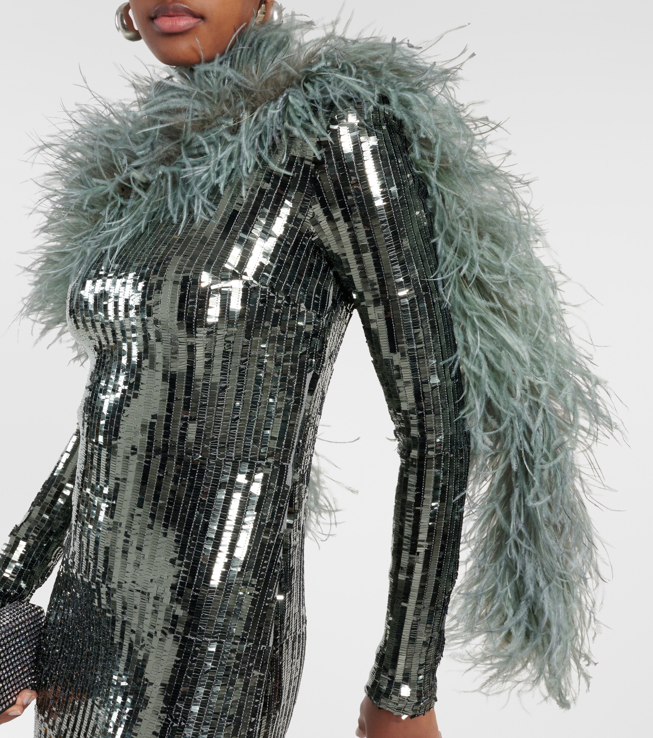 Taller Marmo Garbo Disco feather-trimmed sequined gown