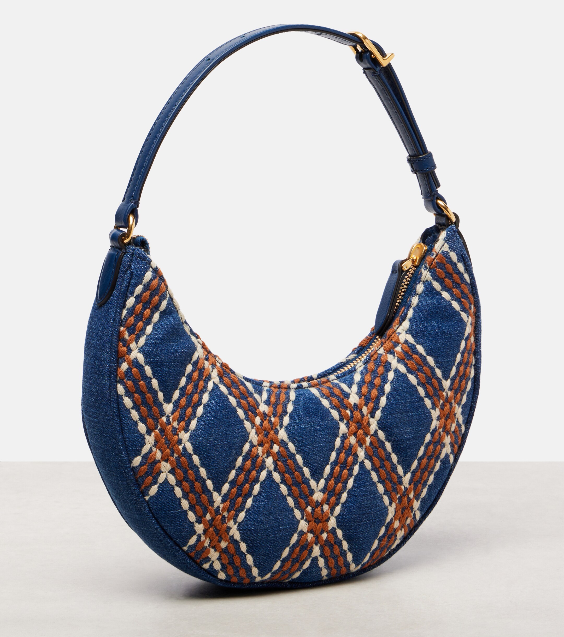 Valentino Garavani Quiltie 67 embroidered denim shoulder bag thumbnail