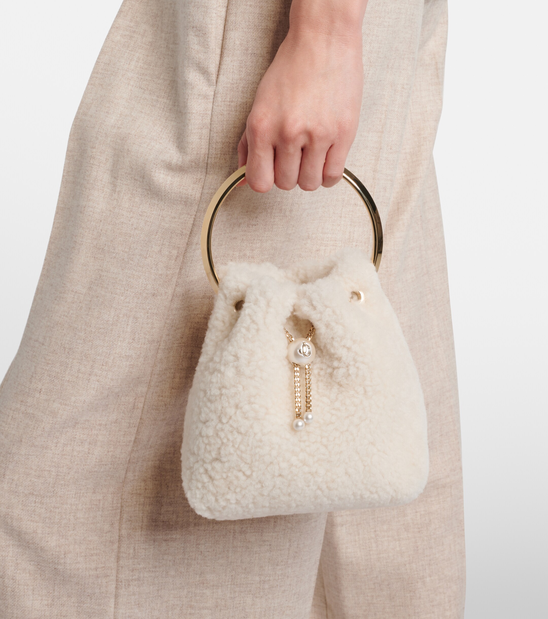 JIMMY CHOO Bon Bon shearling bucket bag