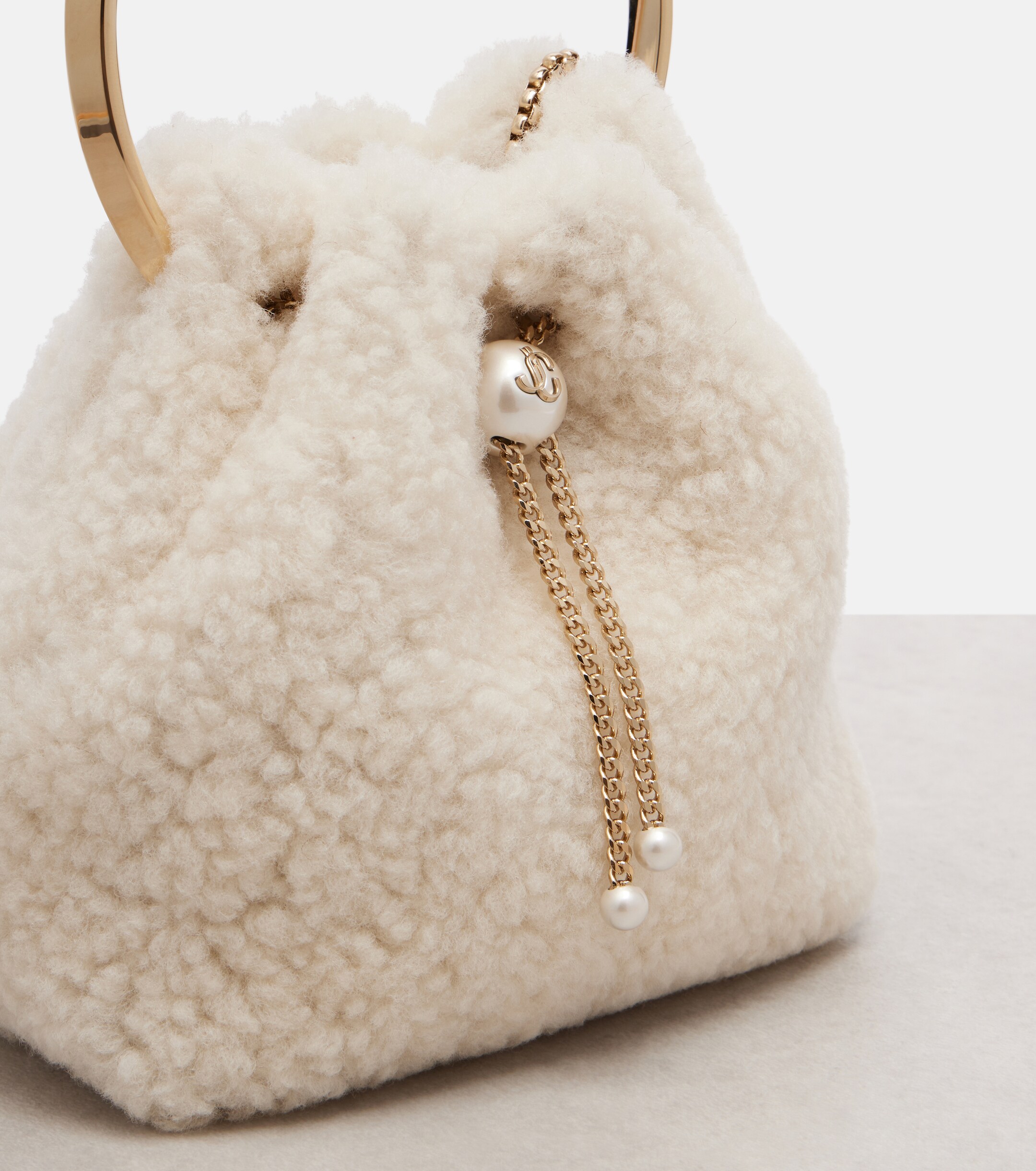 JIMMY CHOO Bon Bon shearling bucket bag