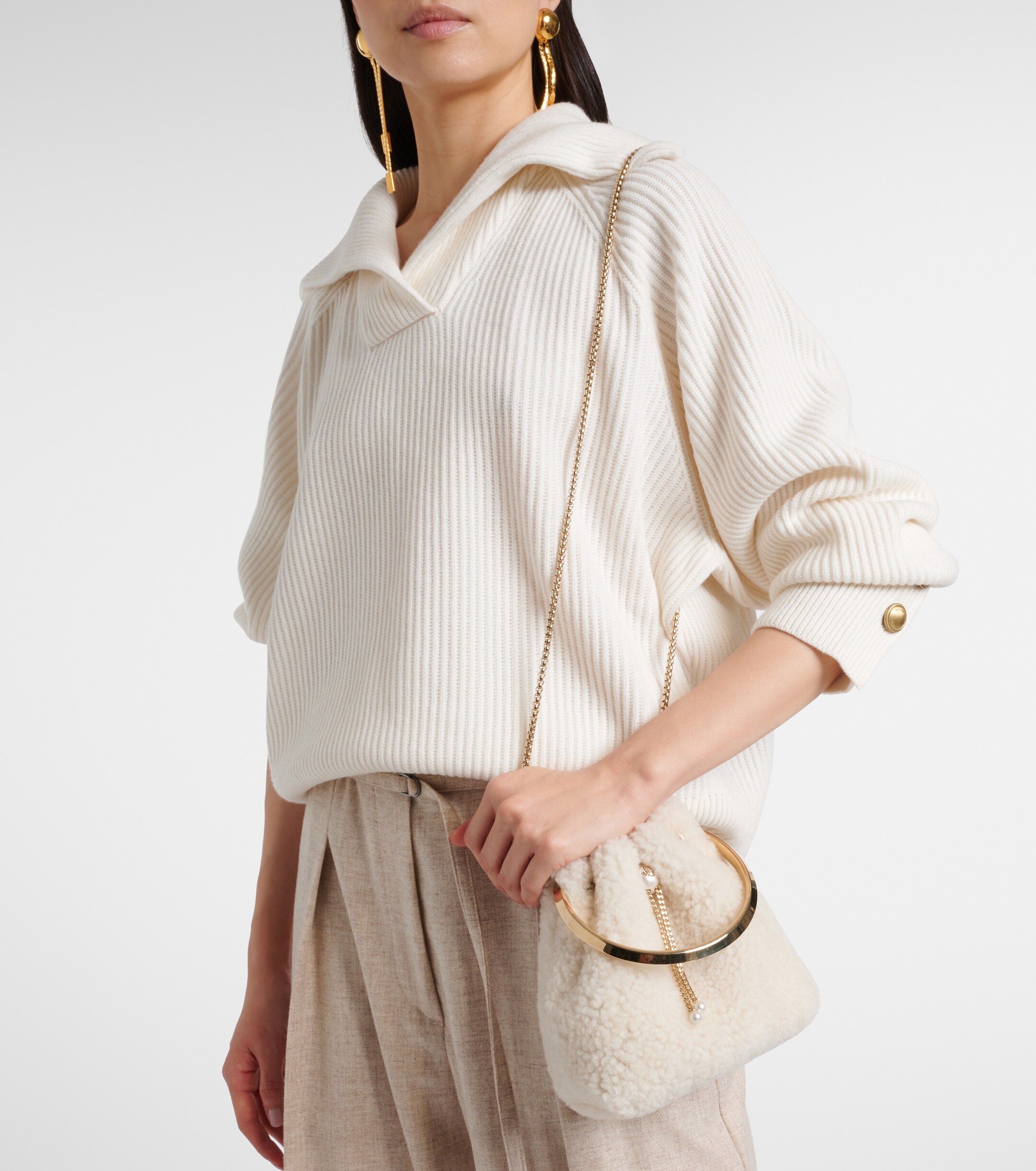 JIMMY CHOO Bon Bon shearling bucket bag