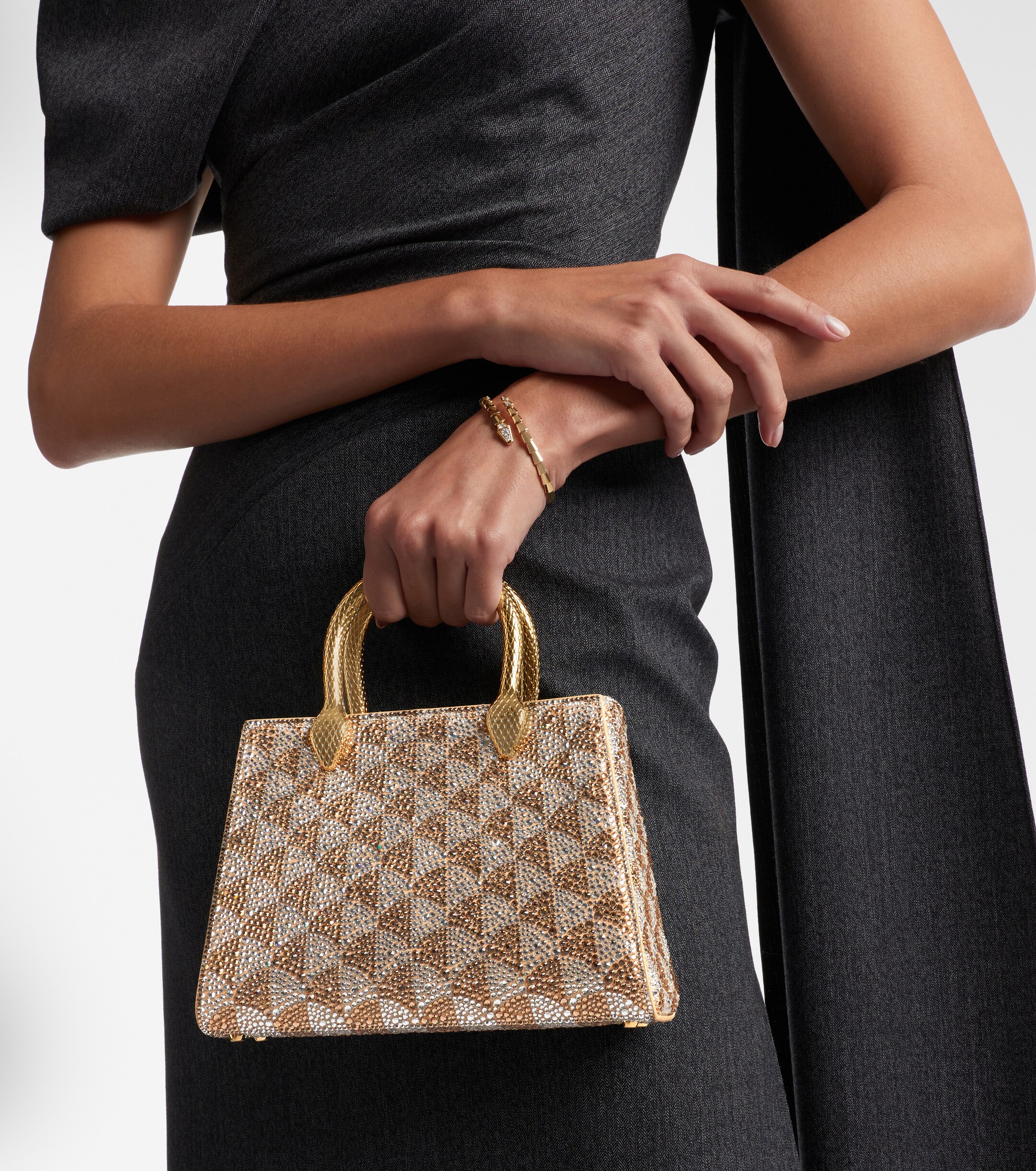 Bvlgari Serpentine Duo Small embellished suede top-handle bag thumbnail