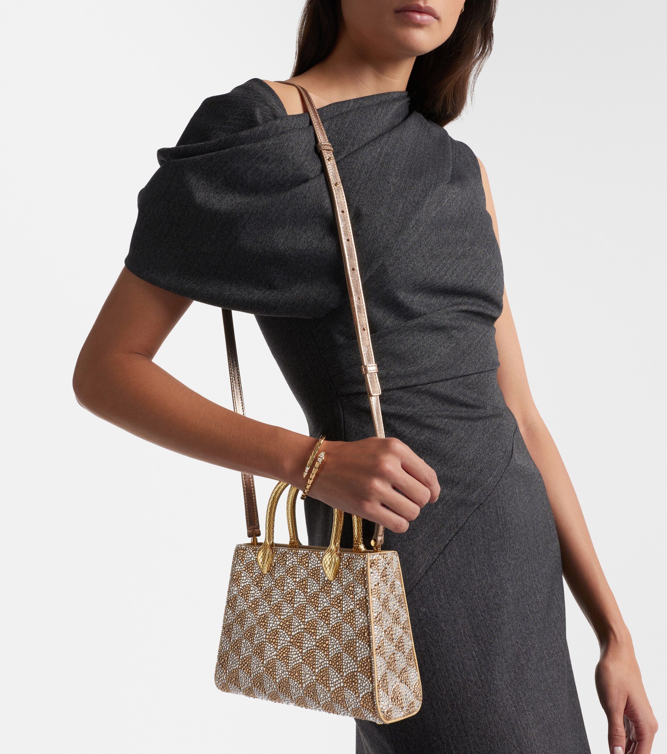 Bvlgari Serpentine Duo Small embellished suede top-handle bag thumbnail