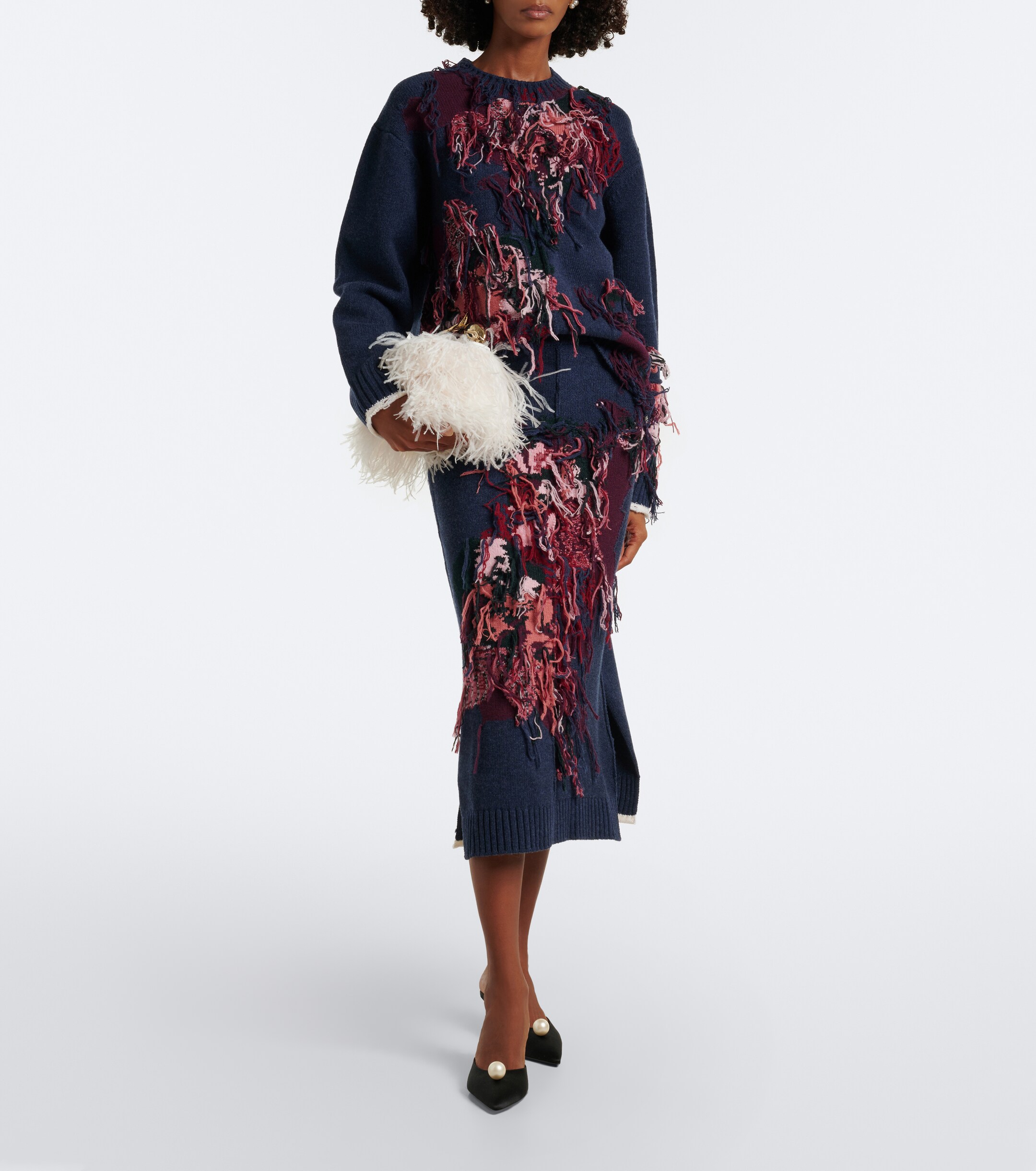 Erdem Erdem Fringed intarsia wool midi skirt