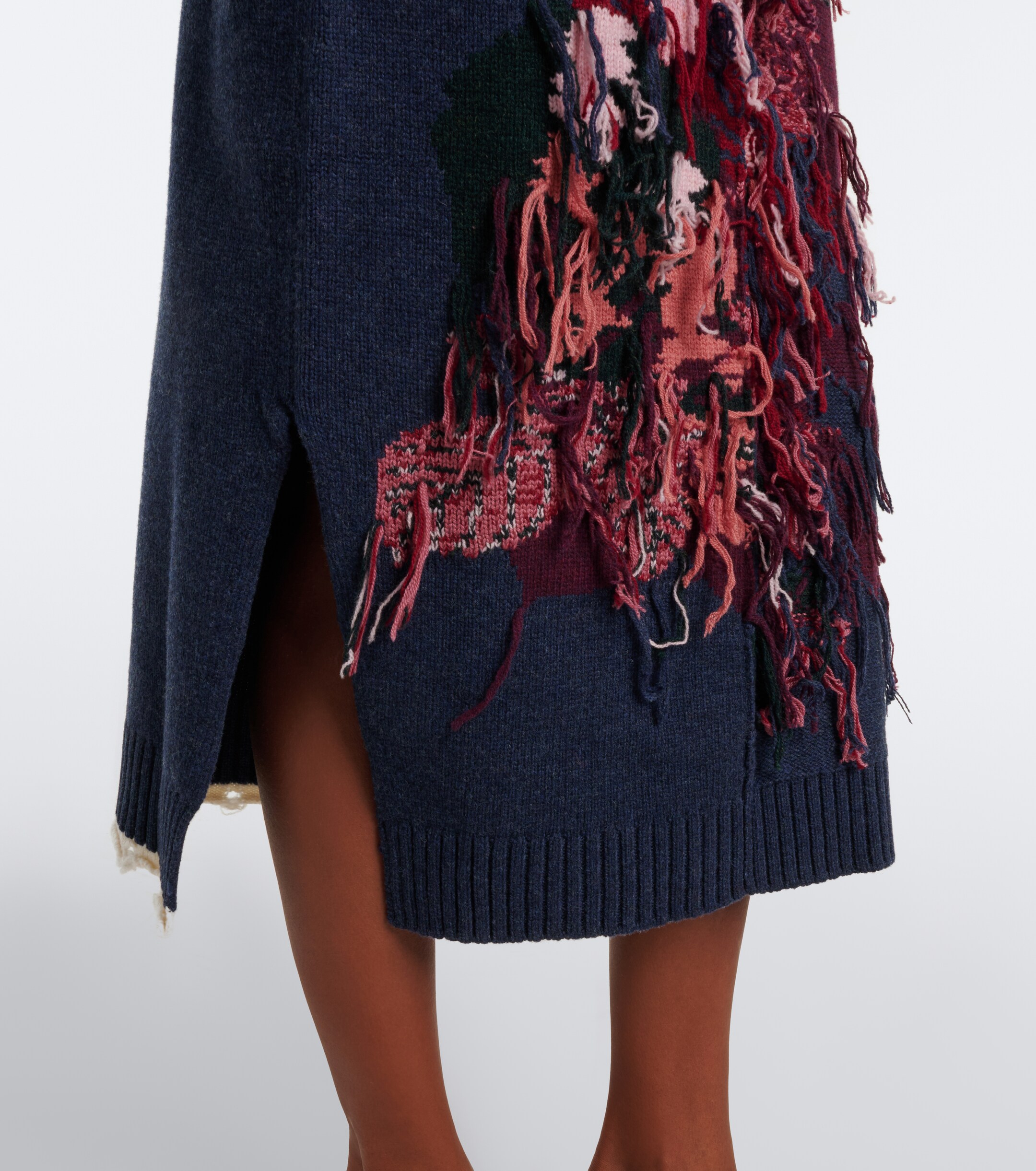 Erdem Erdem Fringed intarsia wool midi skirt
