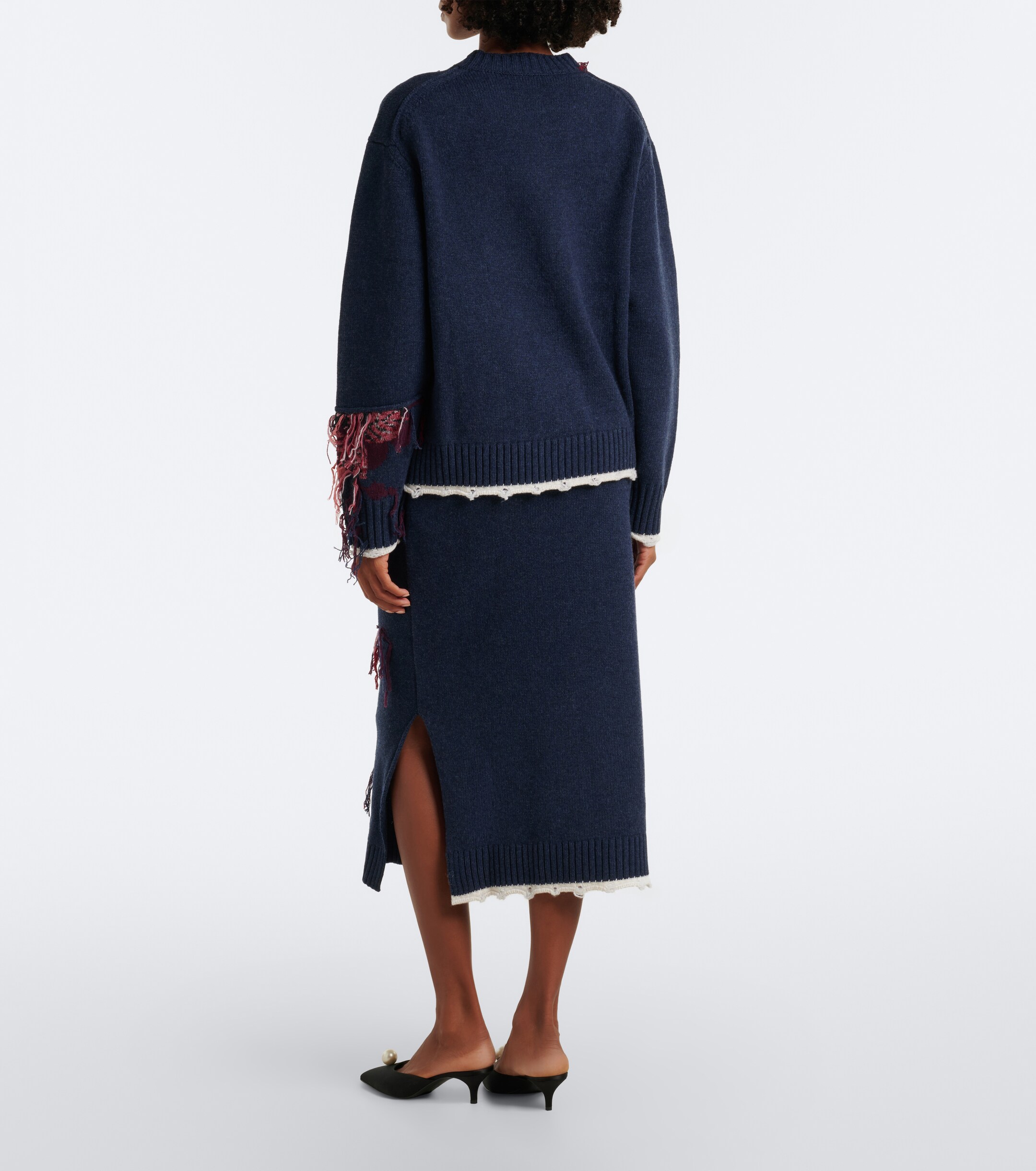 Erdem Erdem Fringed intarsia wool midi skirt