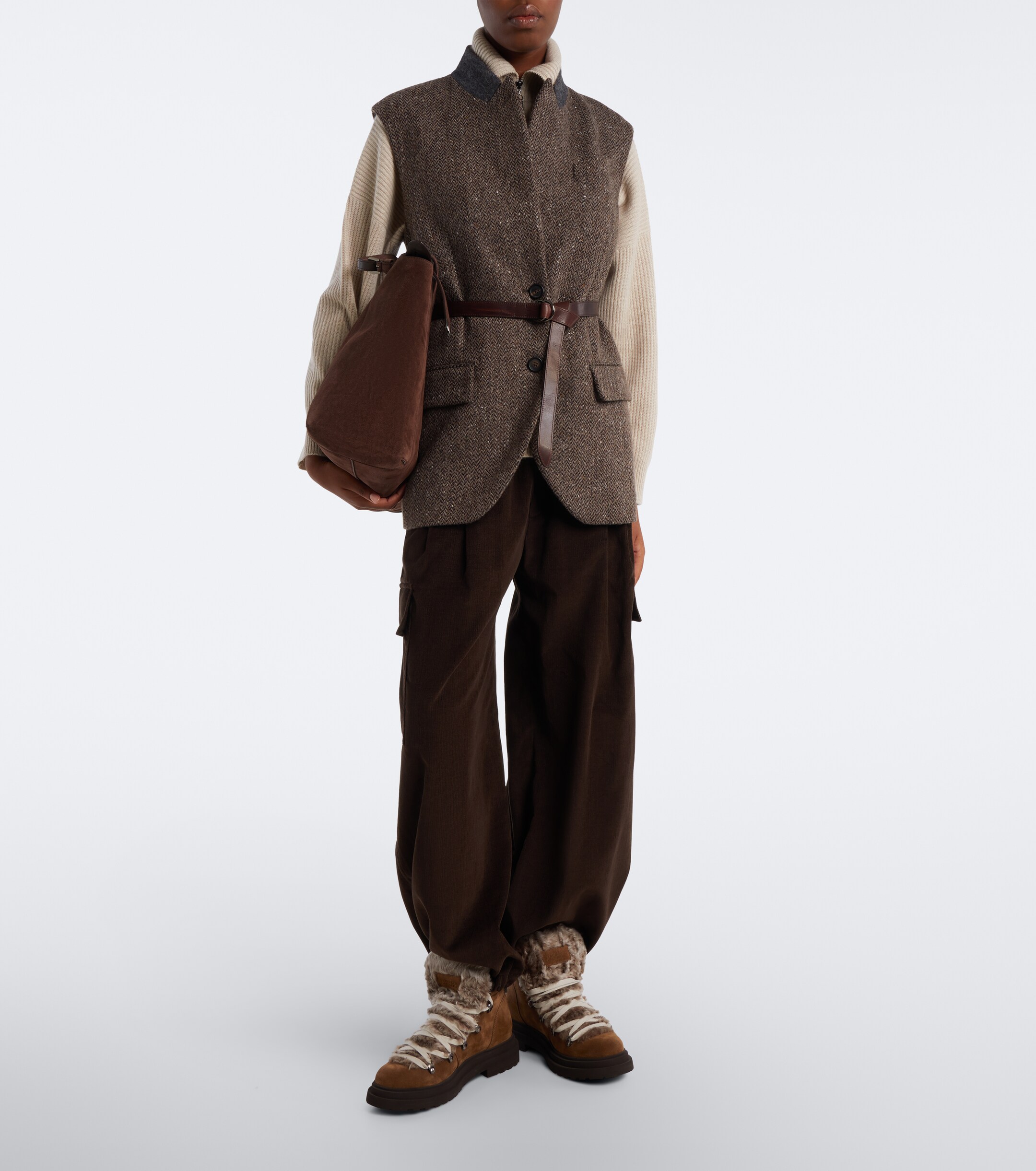 Brunello Cucinelli Brunello Cucinelli Monili shearling-trimmed suede lace-up boots
