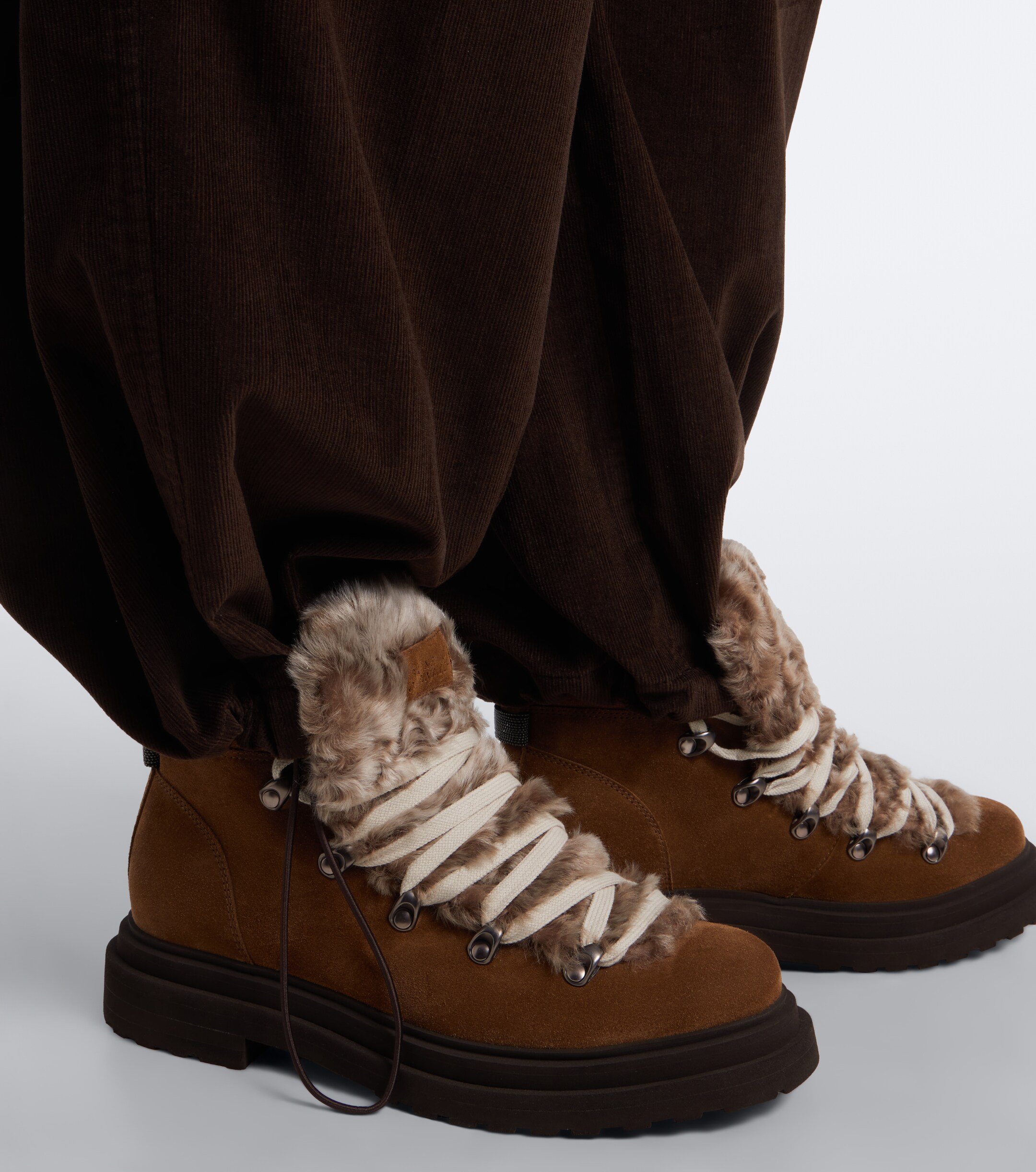 Brunello Cucinelli Brunello Cucinelli Monili shearling-trimmed suede lace-up boots