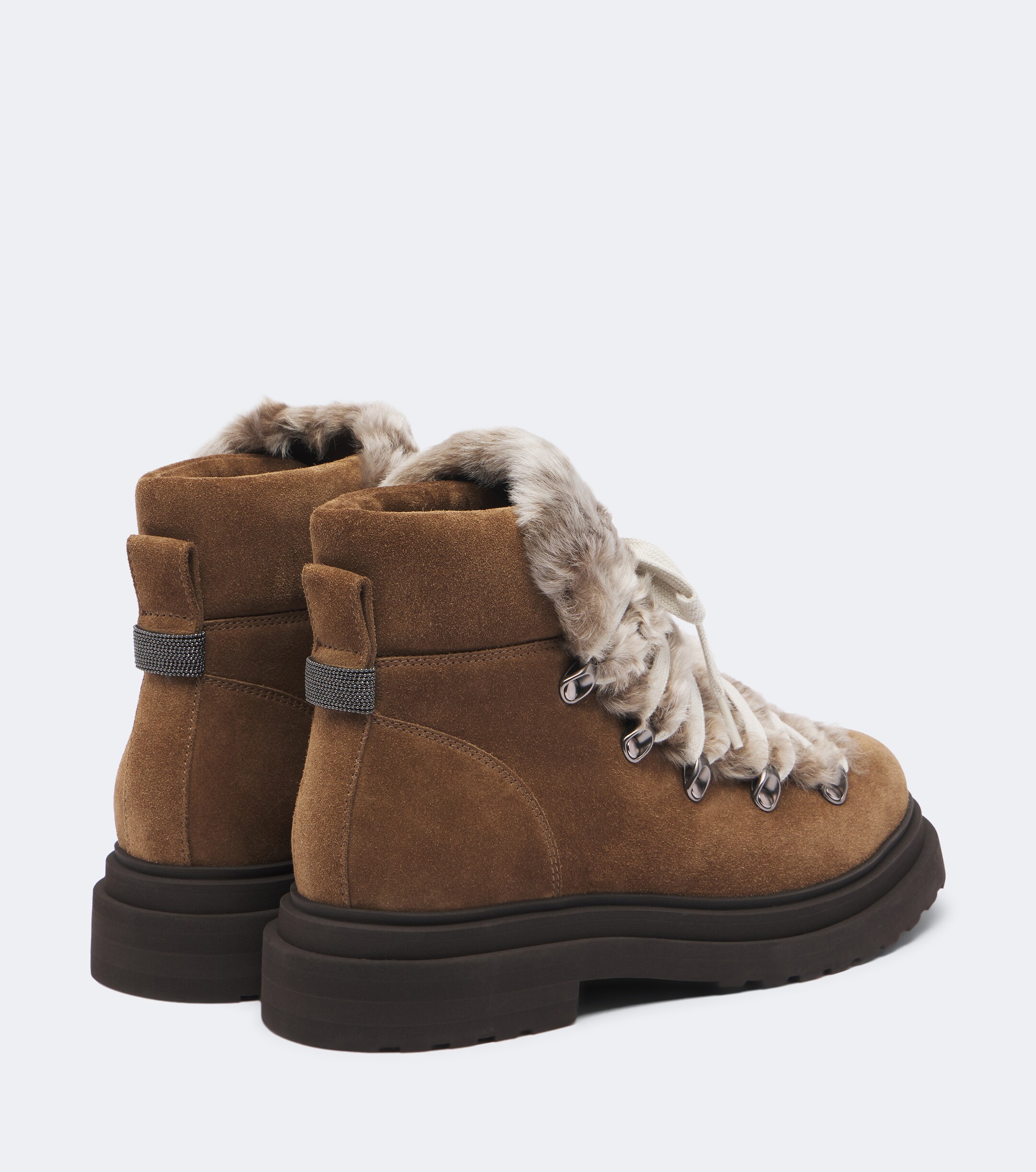Brunello Cucinelli Brunello Cucinelli Monili shearling-trimmed suede lace-up boots