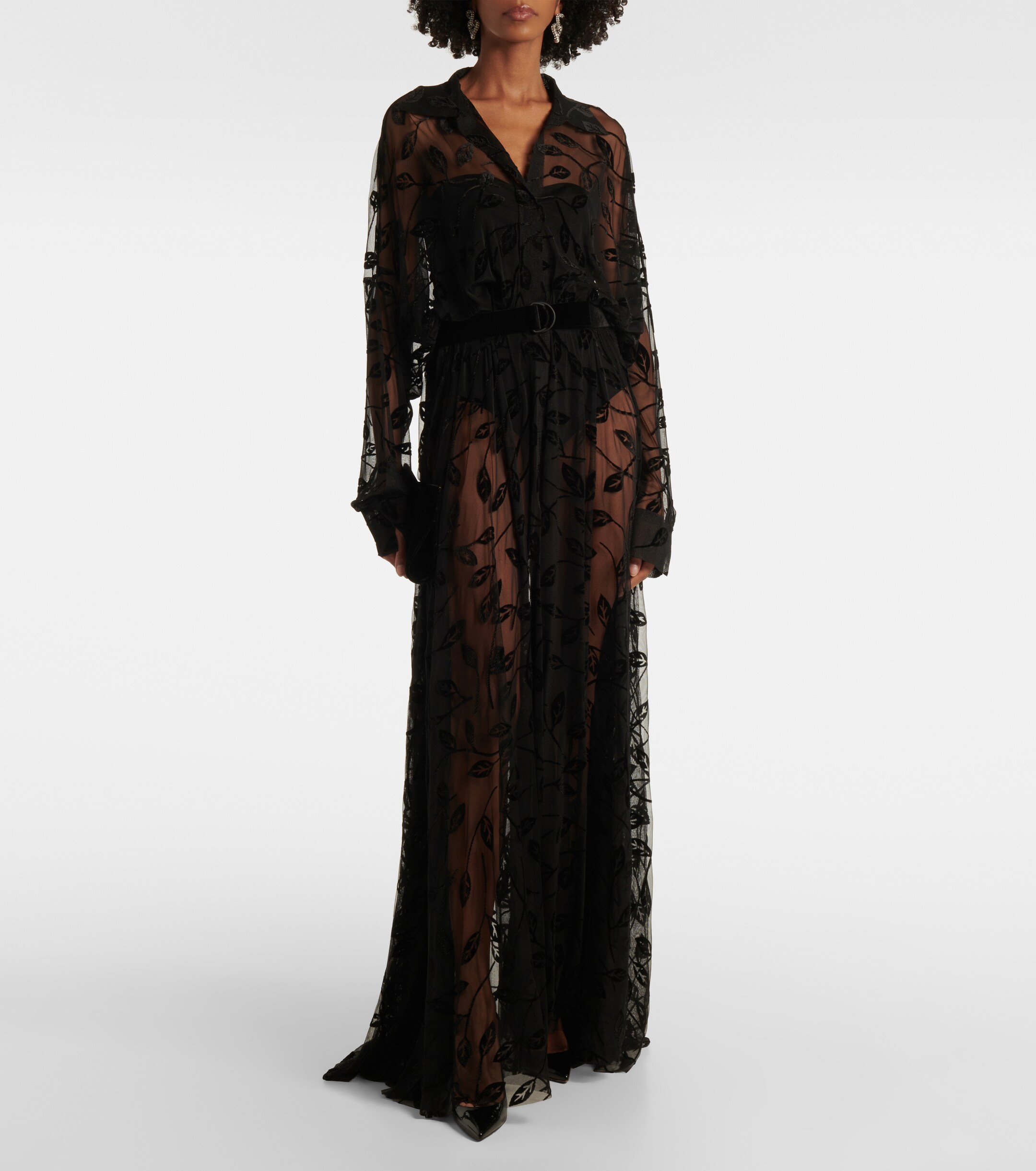 Norma Kamali - Sheer floral mesh maxi dress | Plush