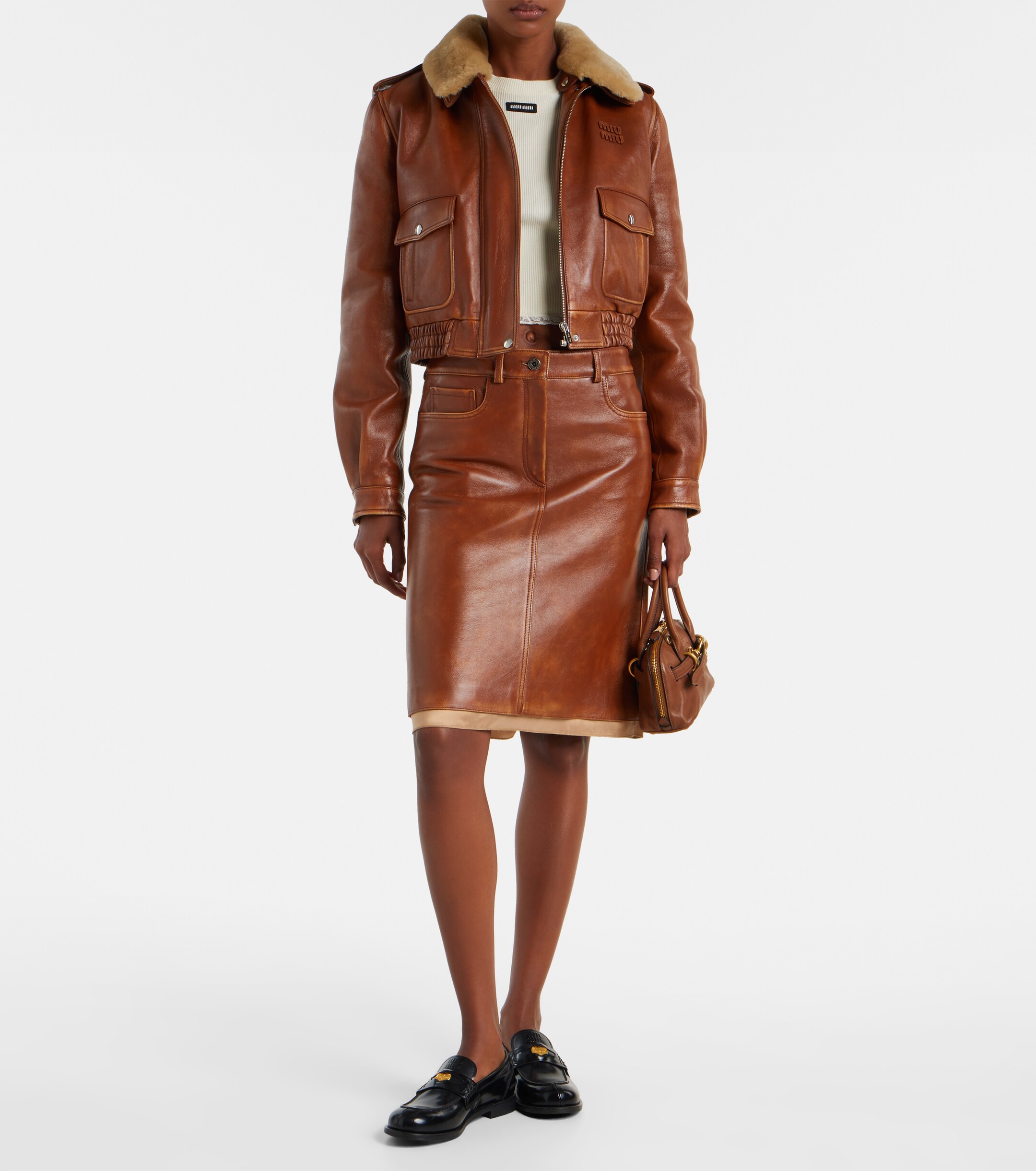 Miu Miu Shearling-trimmed leather jacket