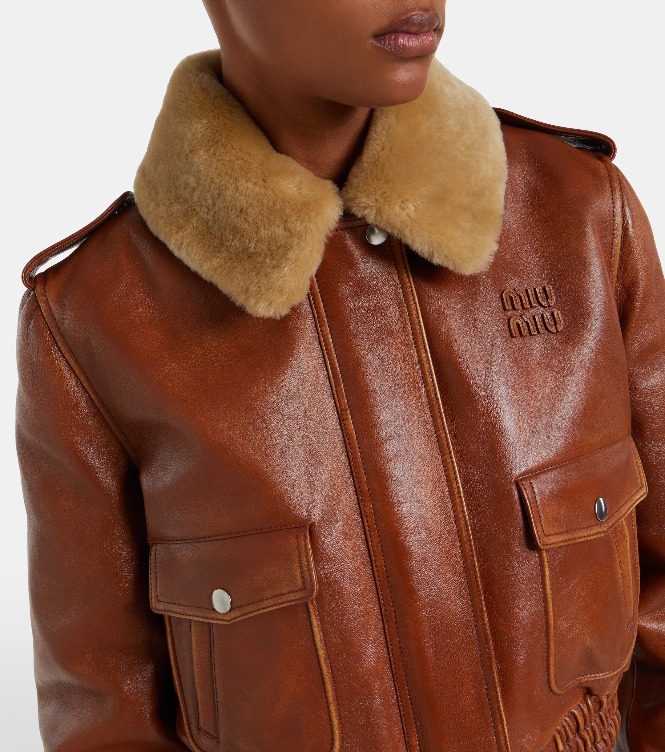 Miu Miu Shearling-trimmed leather jacket