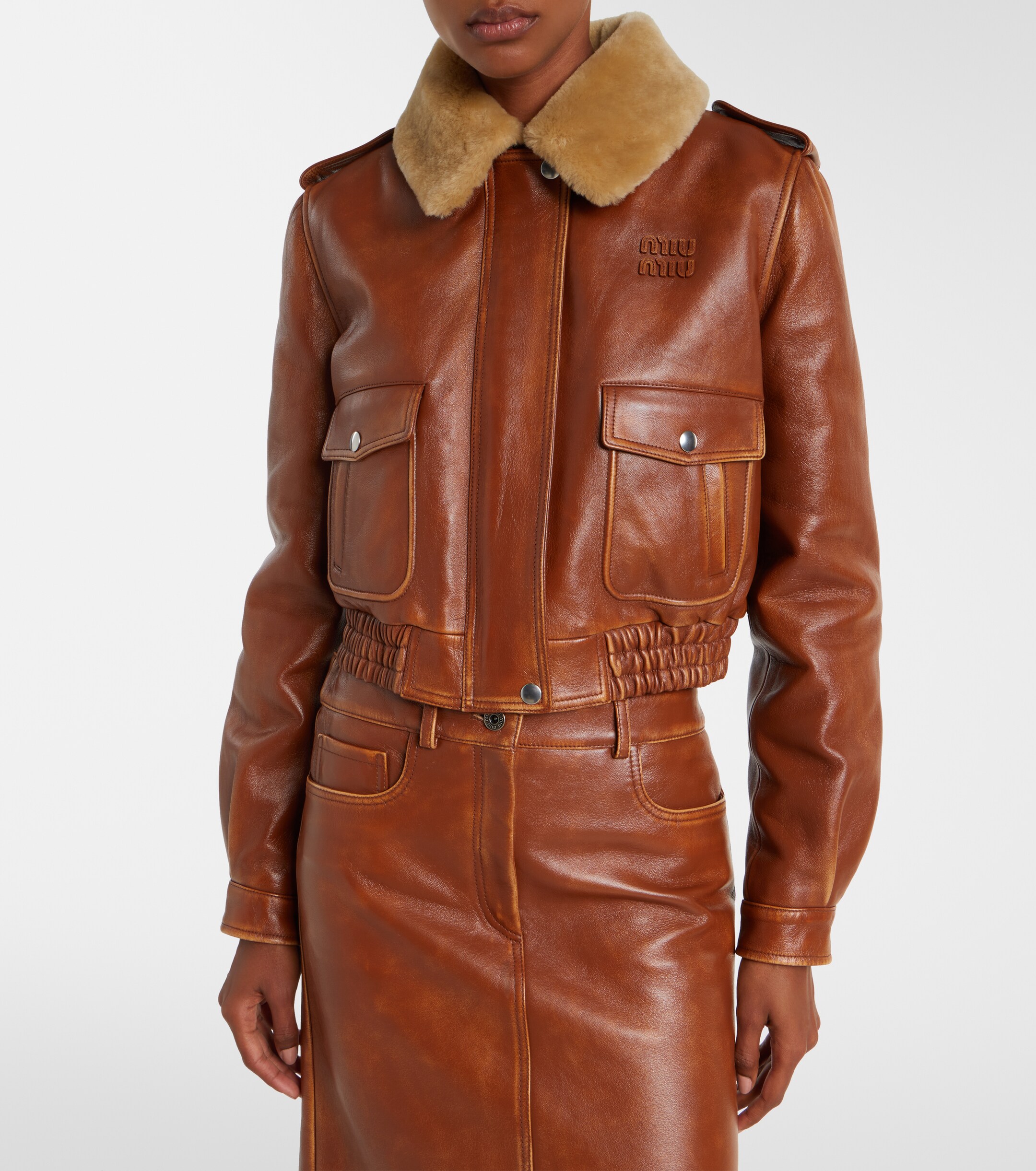 Miu Miu Shearling-trimmed leather jacket
