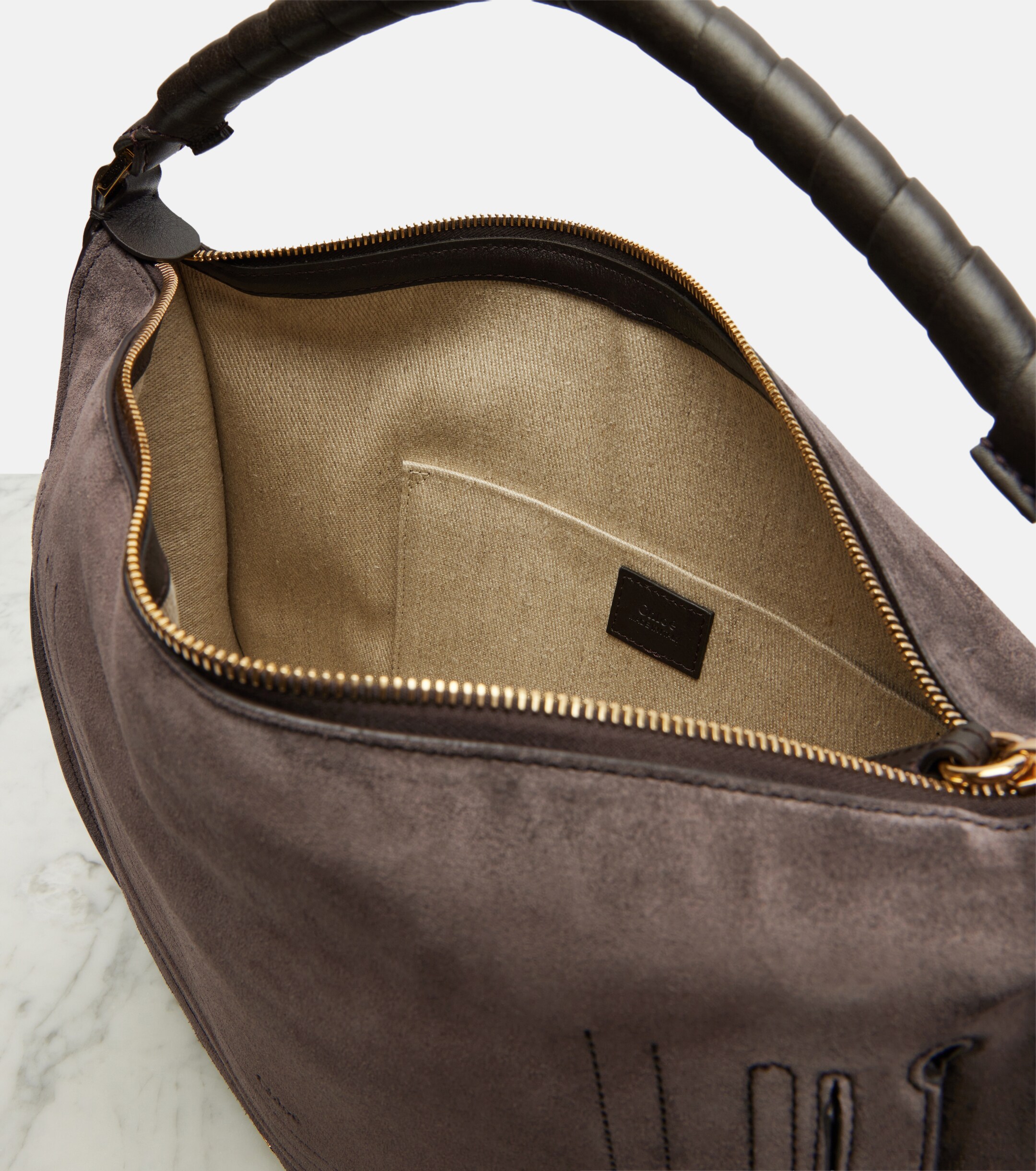 Chloé Marcie leather-trimmed suede shoulder bag