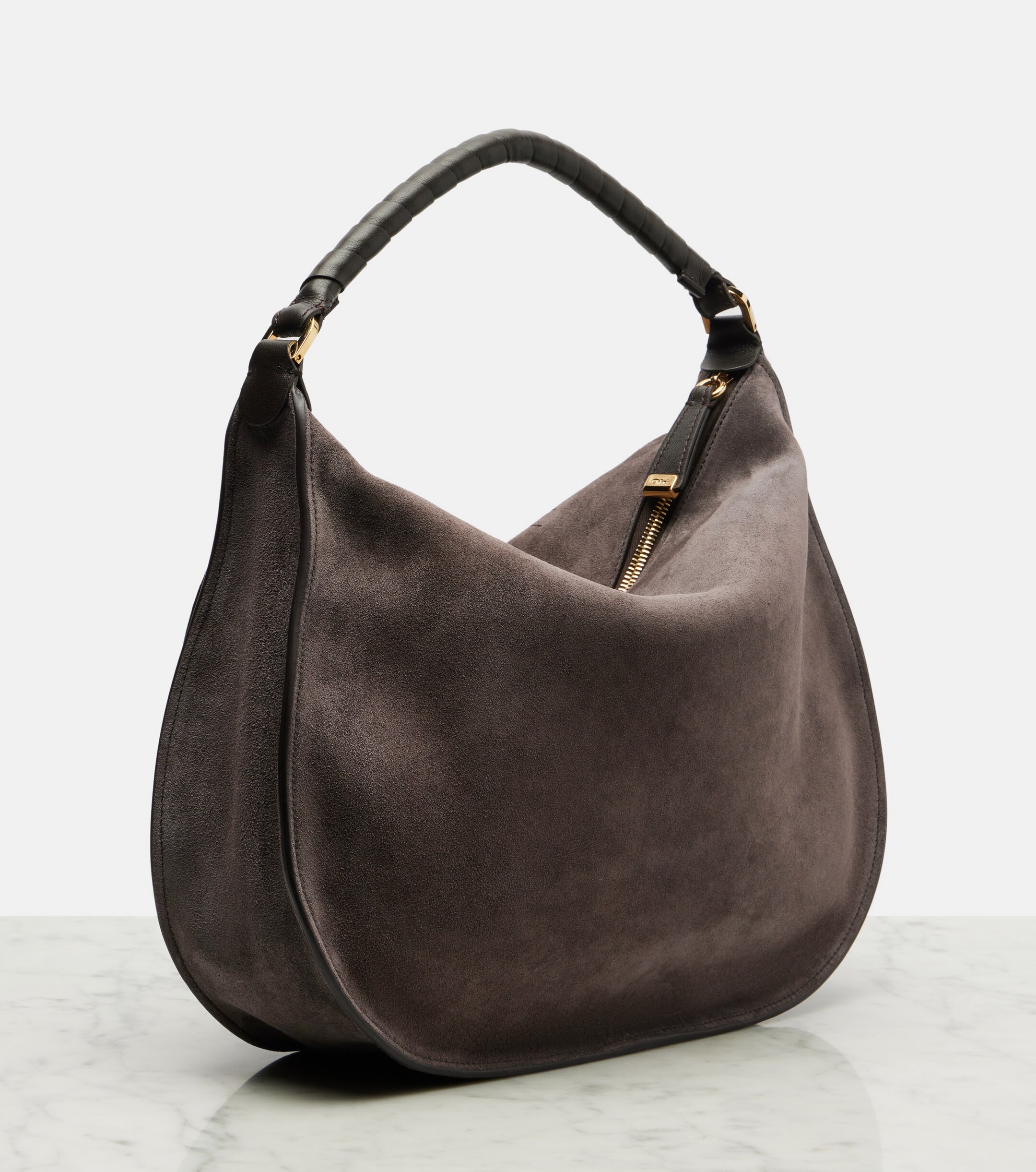 Chloé Marcie leather-trimmed suede shoulder bag