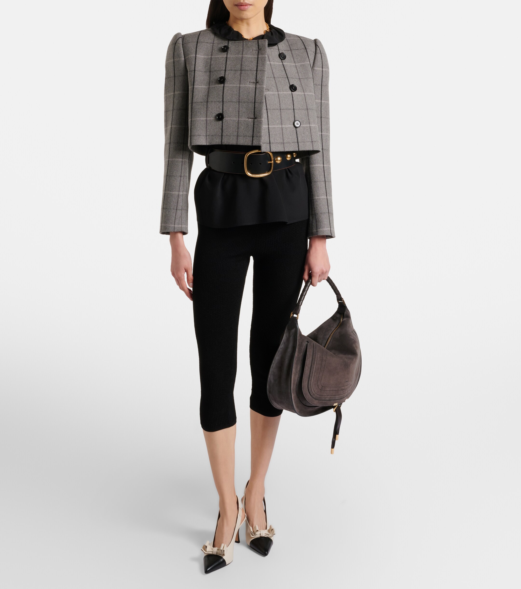 Chloé Marcie leather-trimmed suede shoulder bag