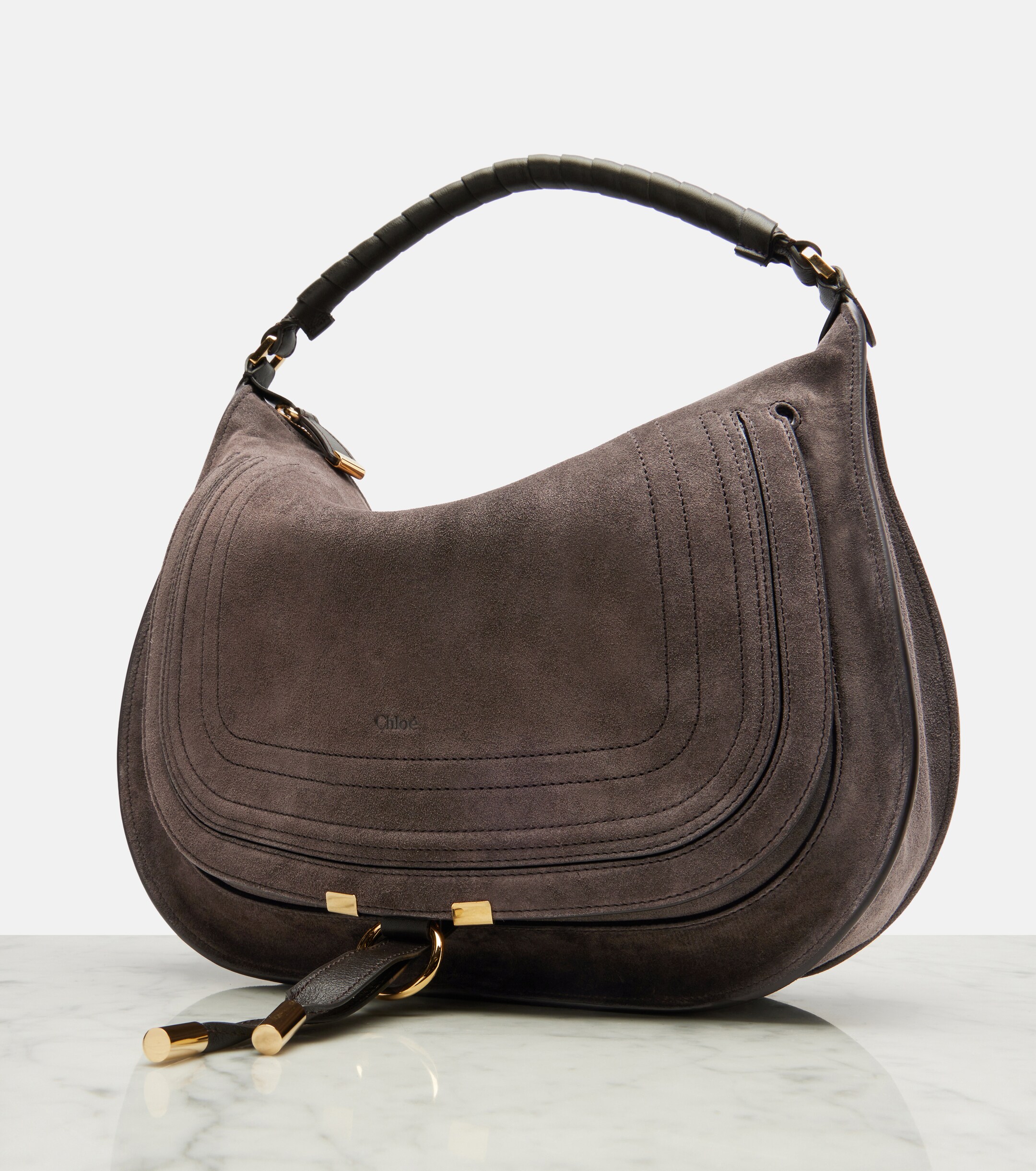 Chloé Marcie leather-trimmed suede shoulder bag