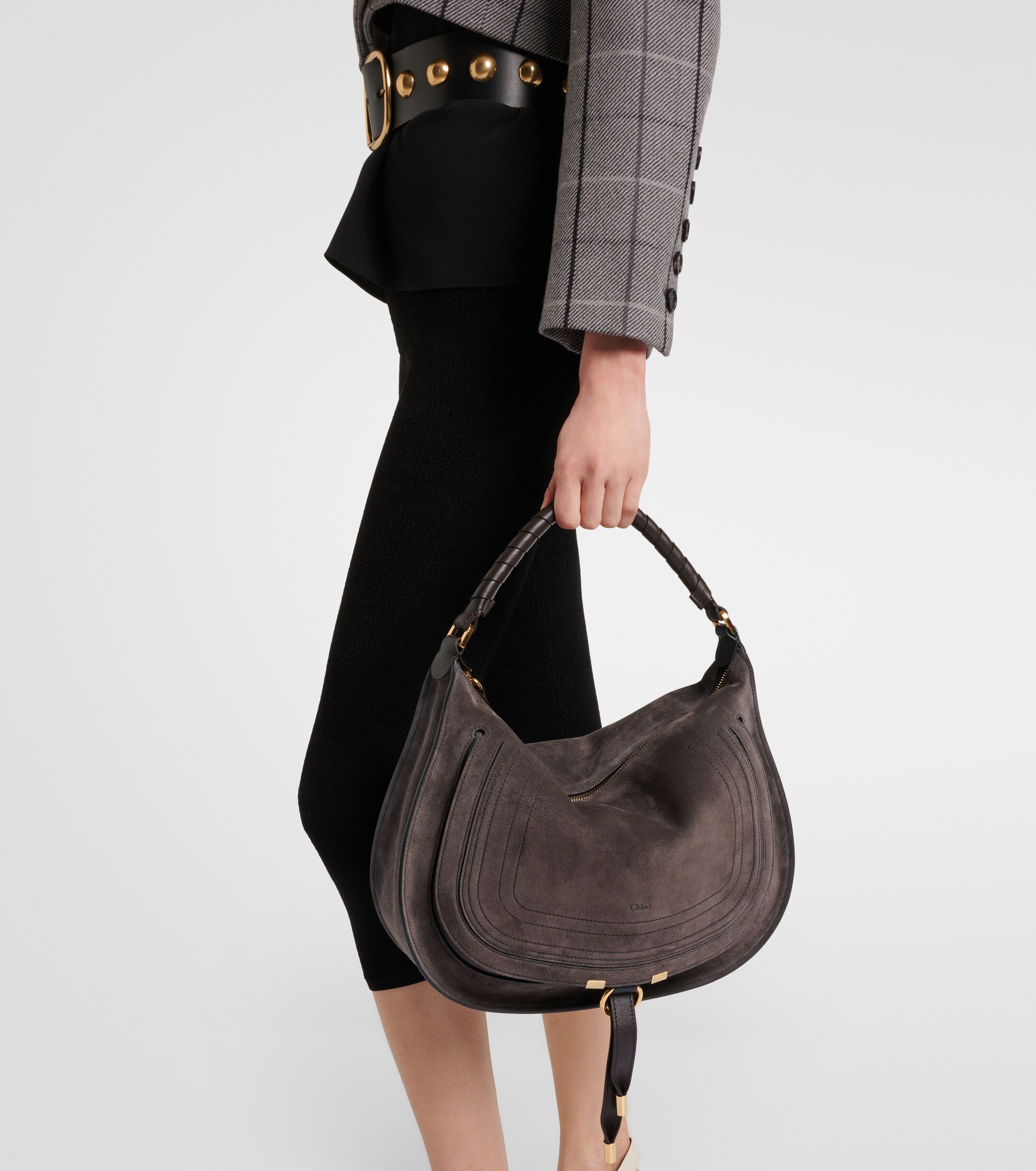 Chloé Marcie leather-trimmed suede shoulder bag