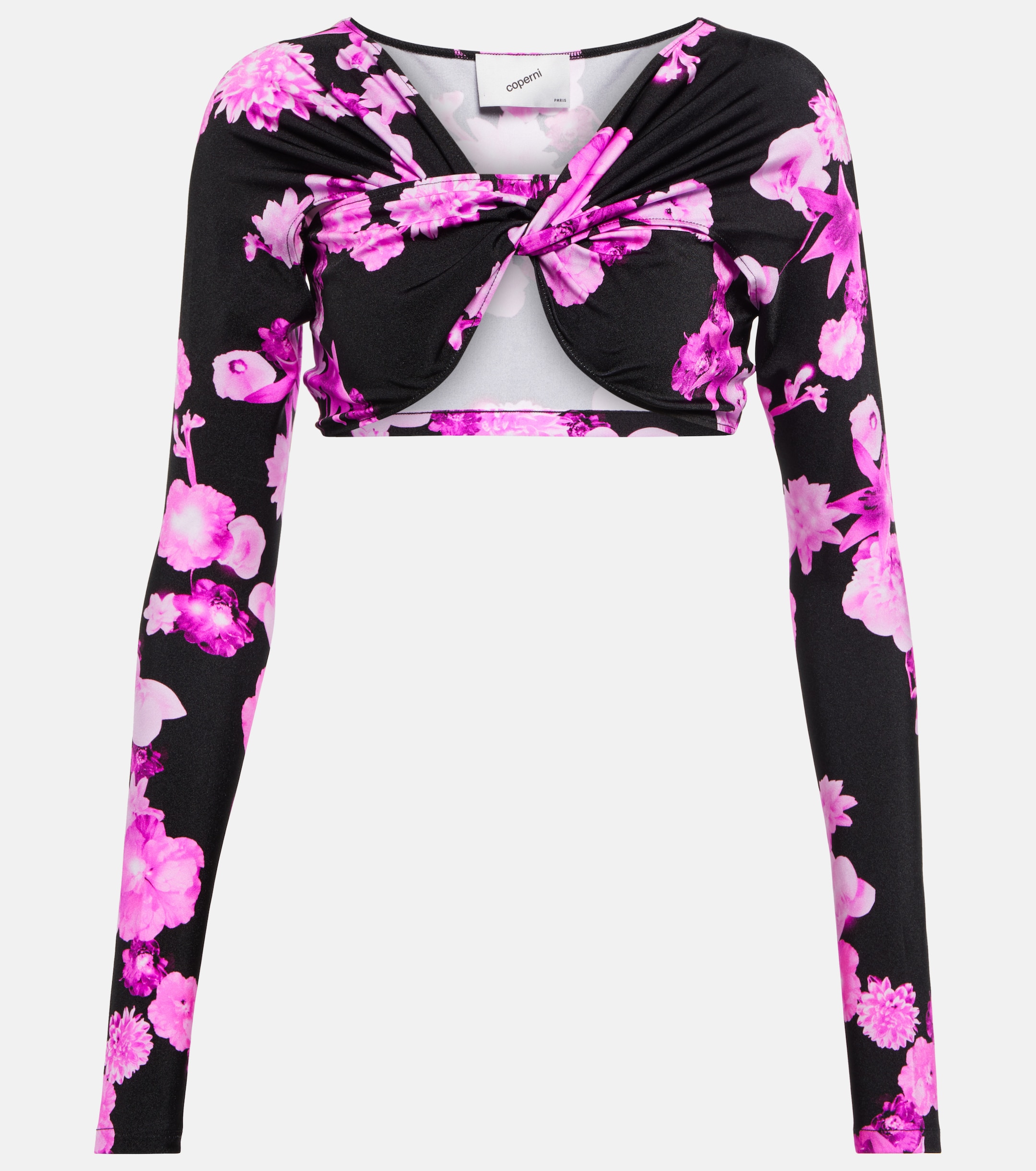 Coperni Floral cropped twisted jersey top