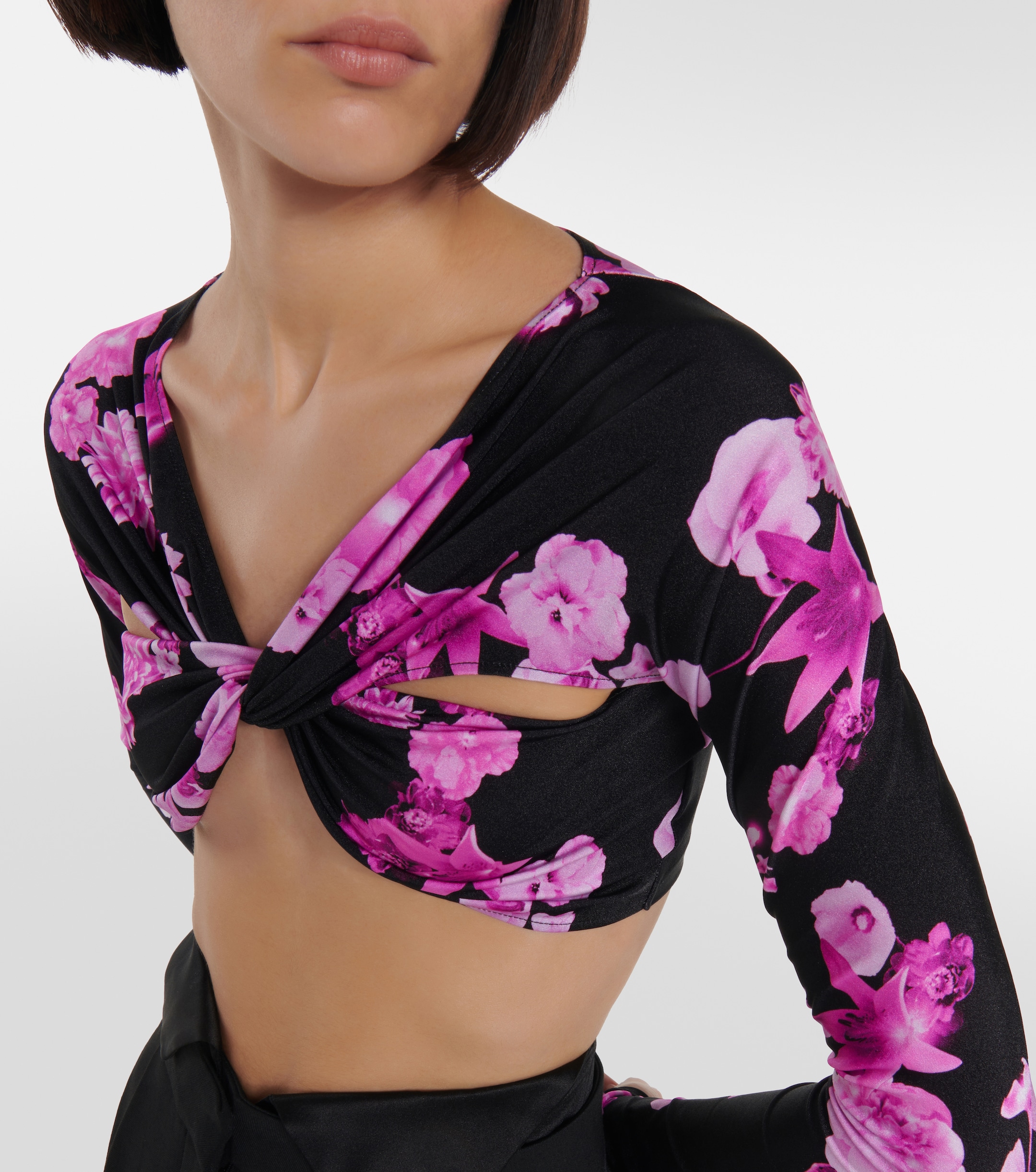 Coperni Floral cropped twisted jersey top