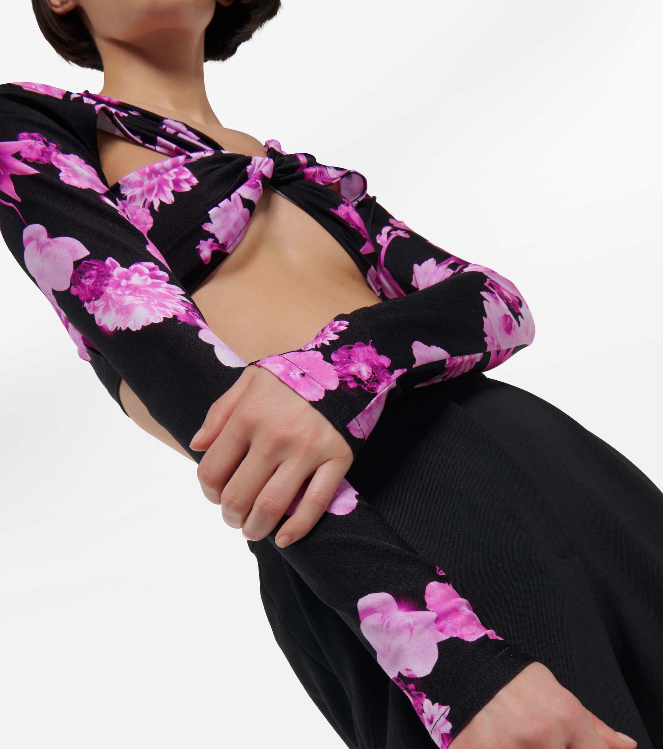 Coperni Floral cropped twisted jersey top