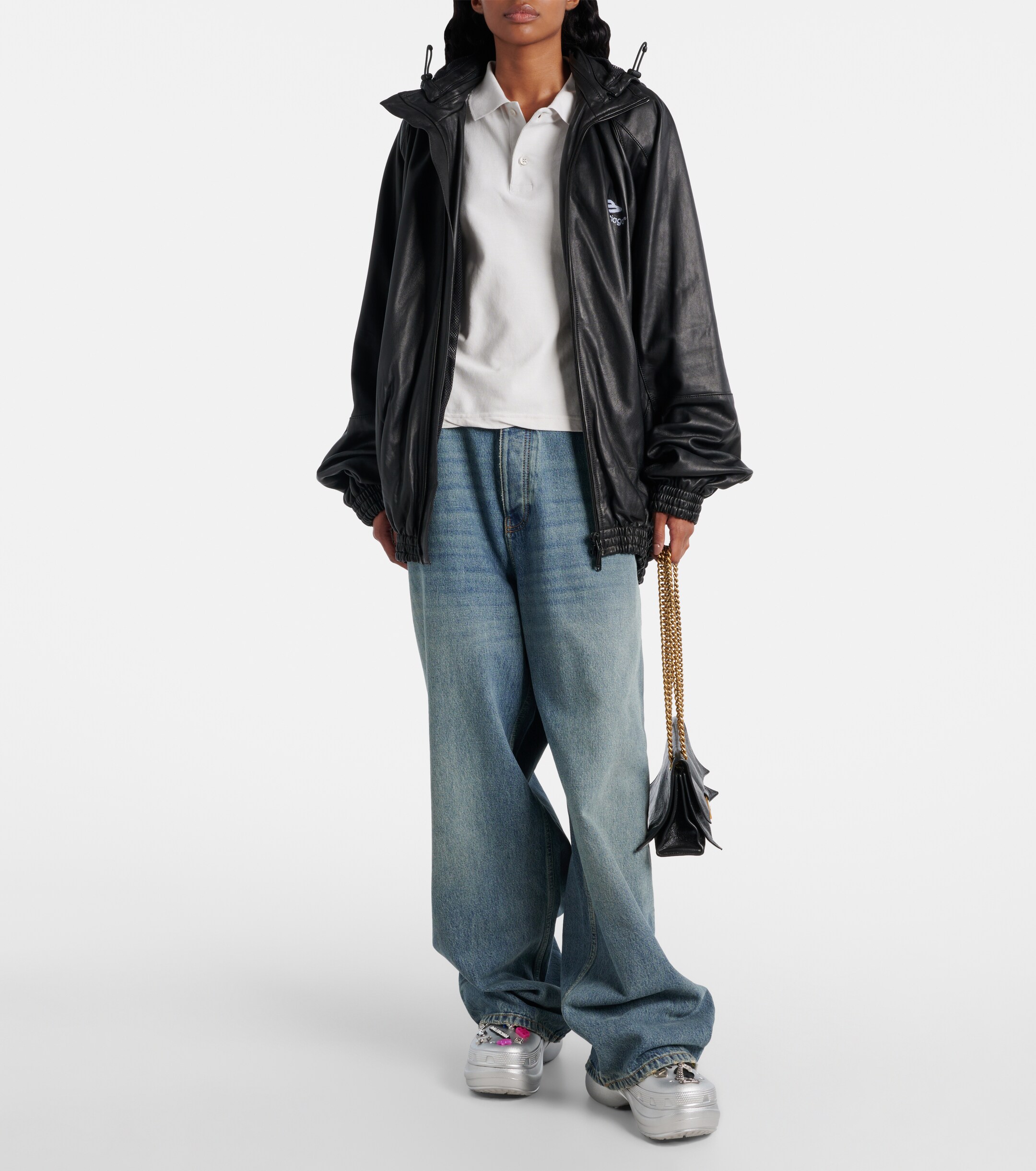 Balenciaga 3B Sports Icon leather track jacket