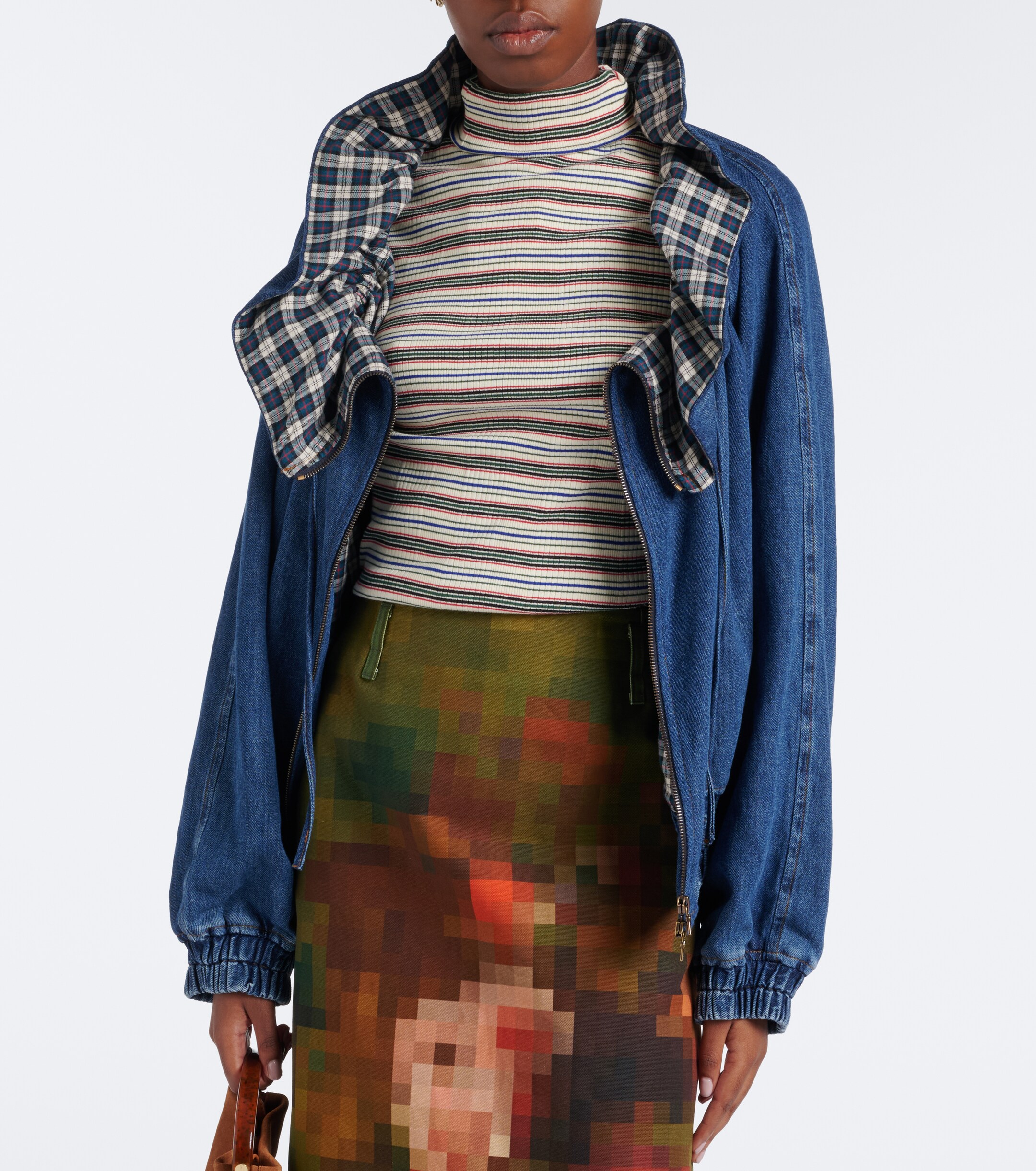 Dries Van Noten Dries Van Noten Checked ruffled denim jacket