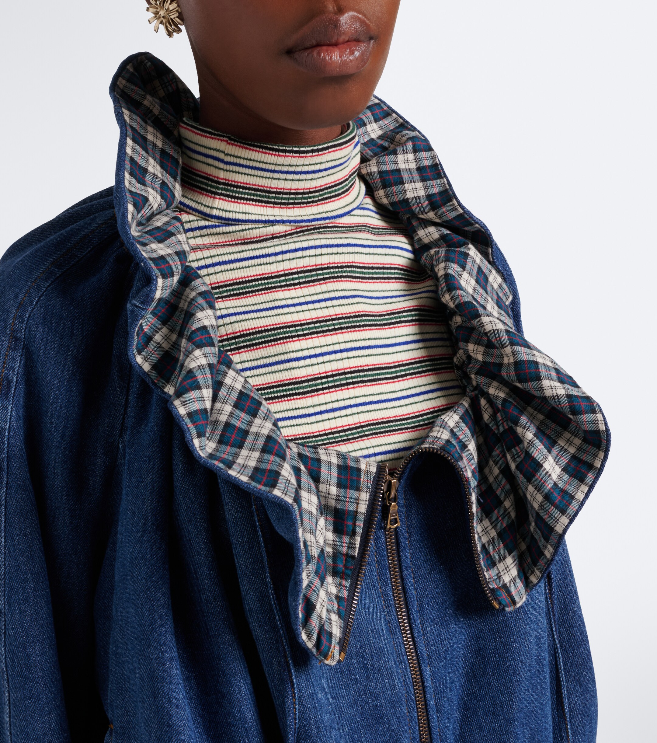 Dries Van Noten Dries Van Noten Checked ruffled denim jacket