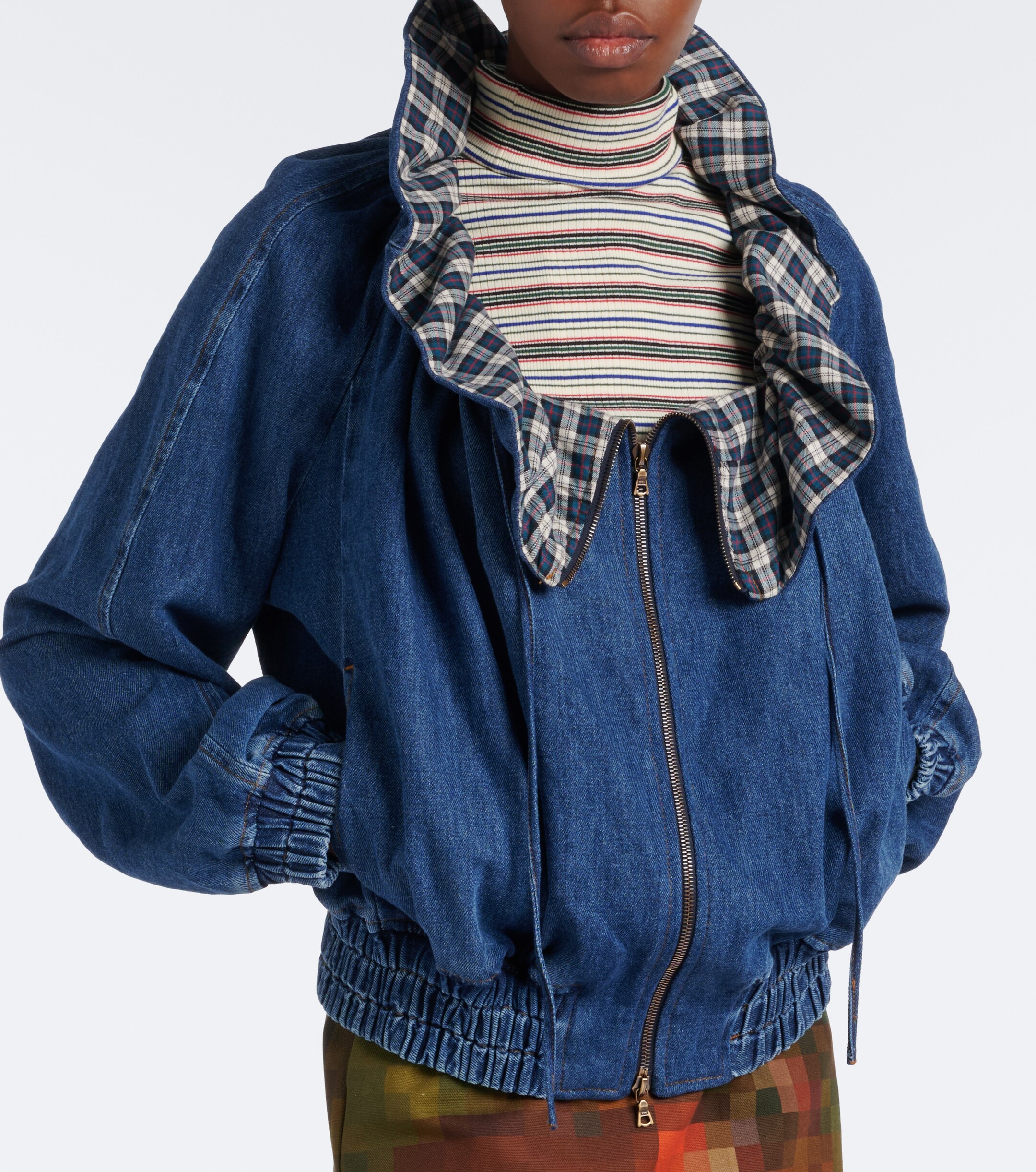 Dries Van Noten Dries Van Noten Checked ruffled denim jacket