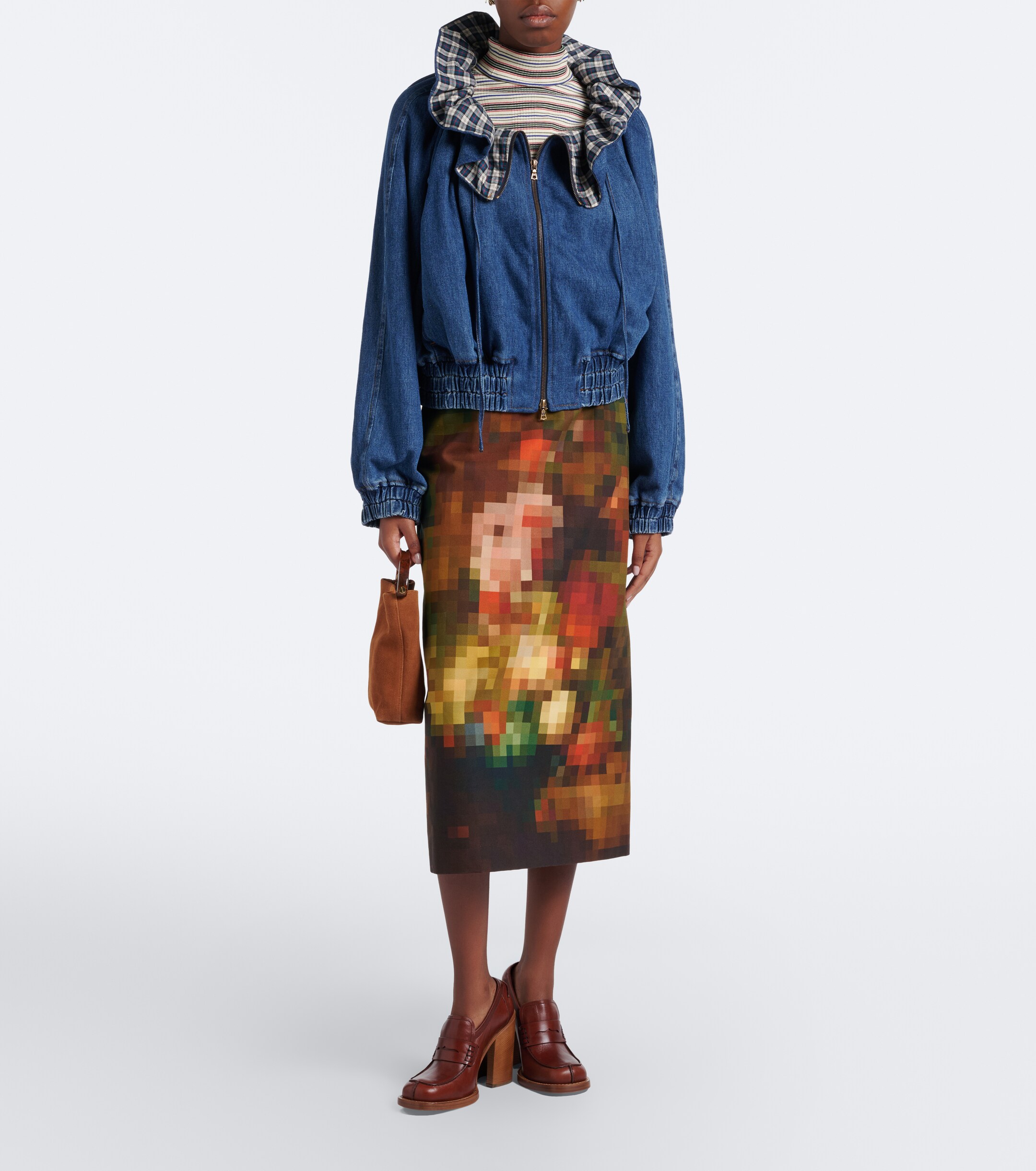 Dries Van Noten Dries Van Noten Checked ruffled denim jacket