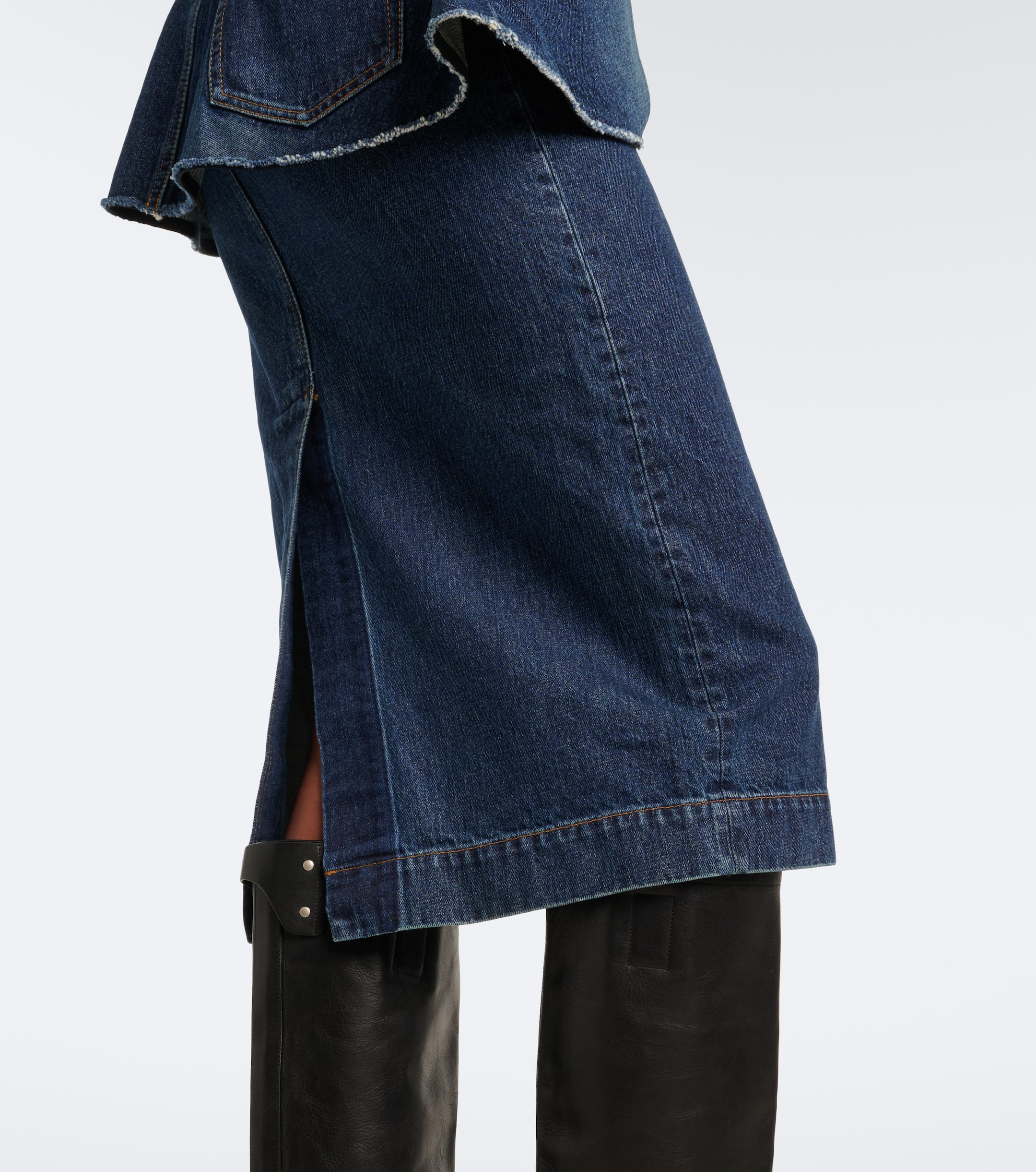 Sacai Sacai Belted peplum denim midi skirt